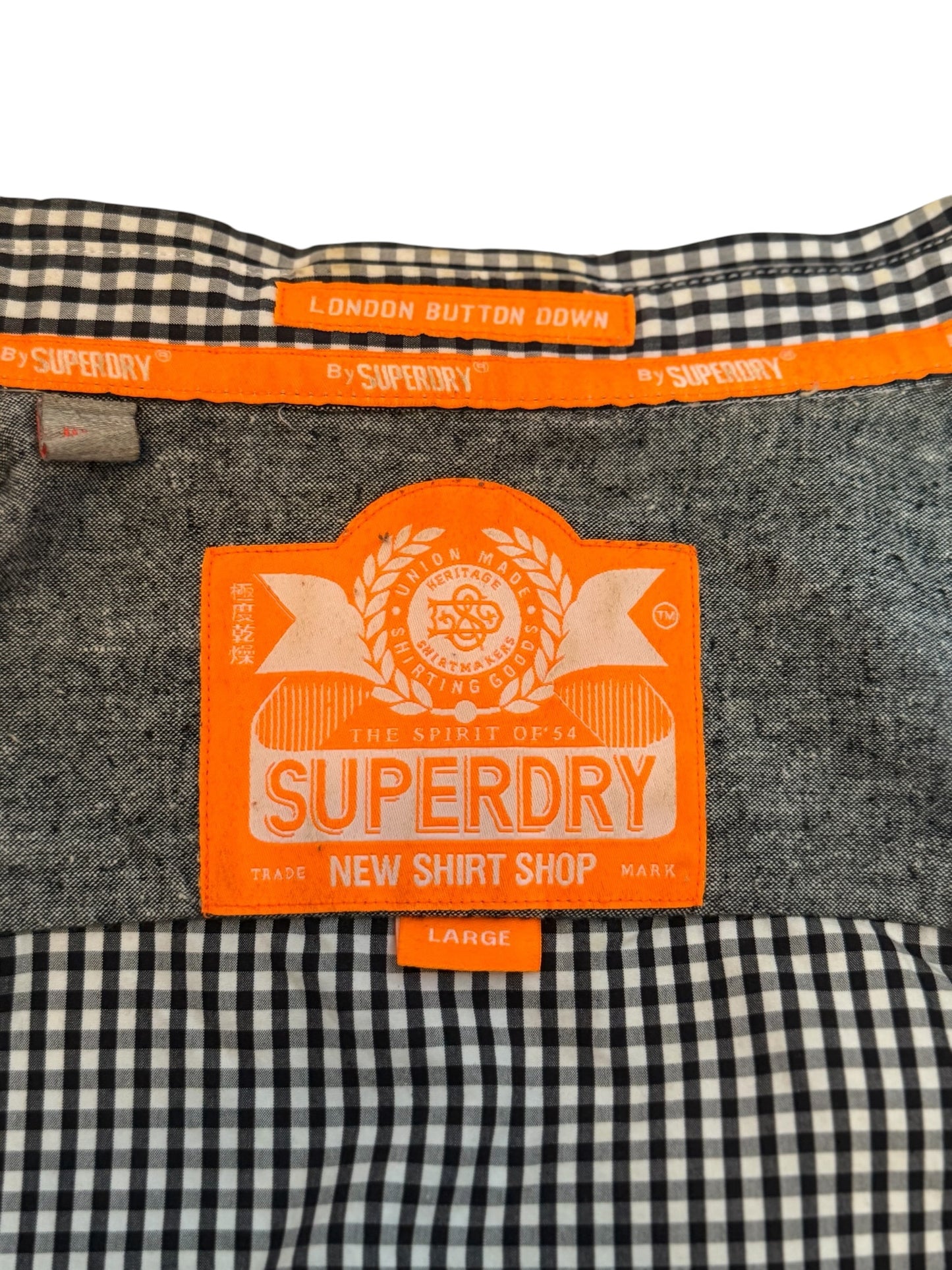 Superdry Gingham Shirt Black White Button Up Slim Fit Casual Streetwear Size L