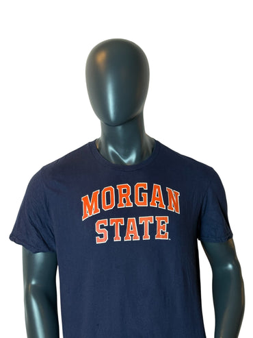 T-shirt Morgan State College bleu marine imprimé orange style campus rétro vintage taille XL