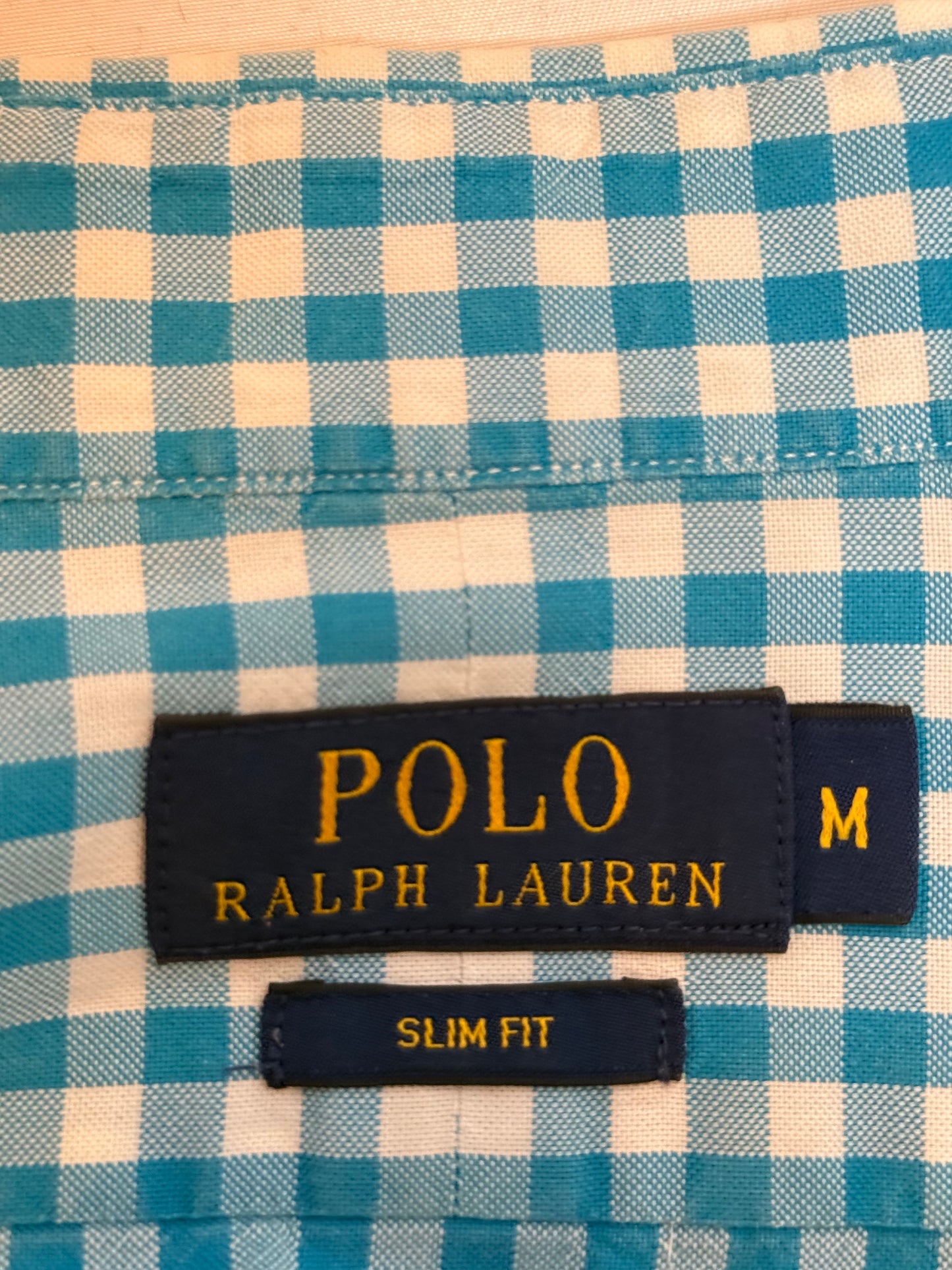 Ralph Lauren Gingham Shirt Blue White Slim Fit Button Up Classic Size M