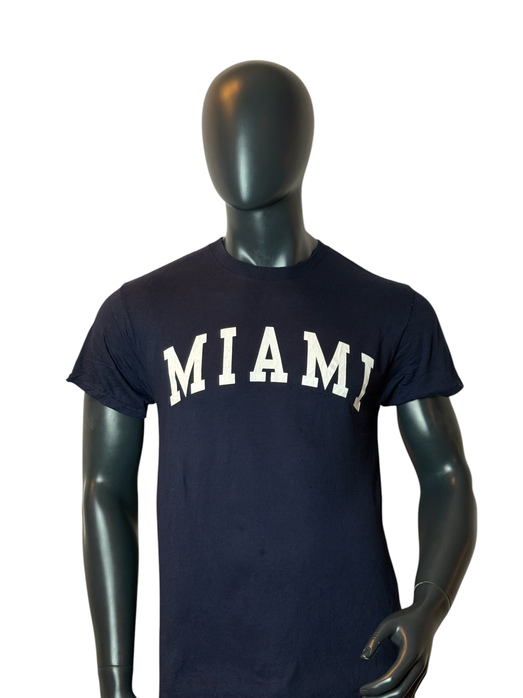 Miami Graphic T Shirt Navy Blue Retro Vintage College Streetwear Heavy Cotton