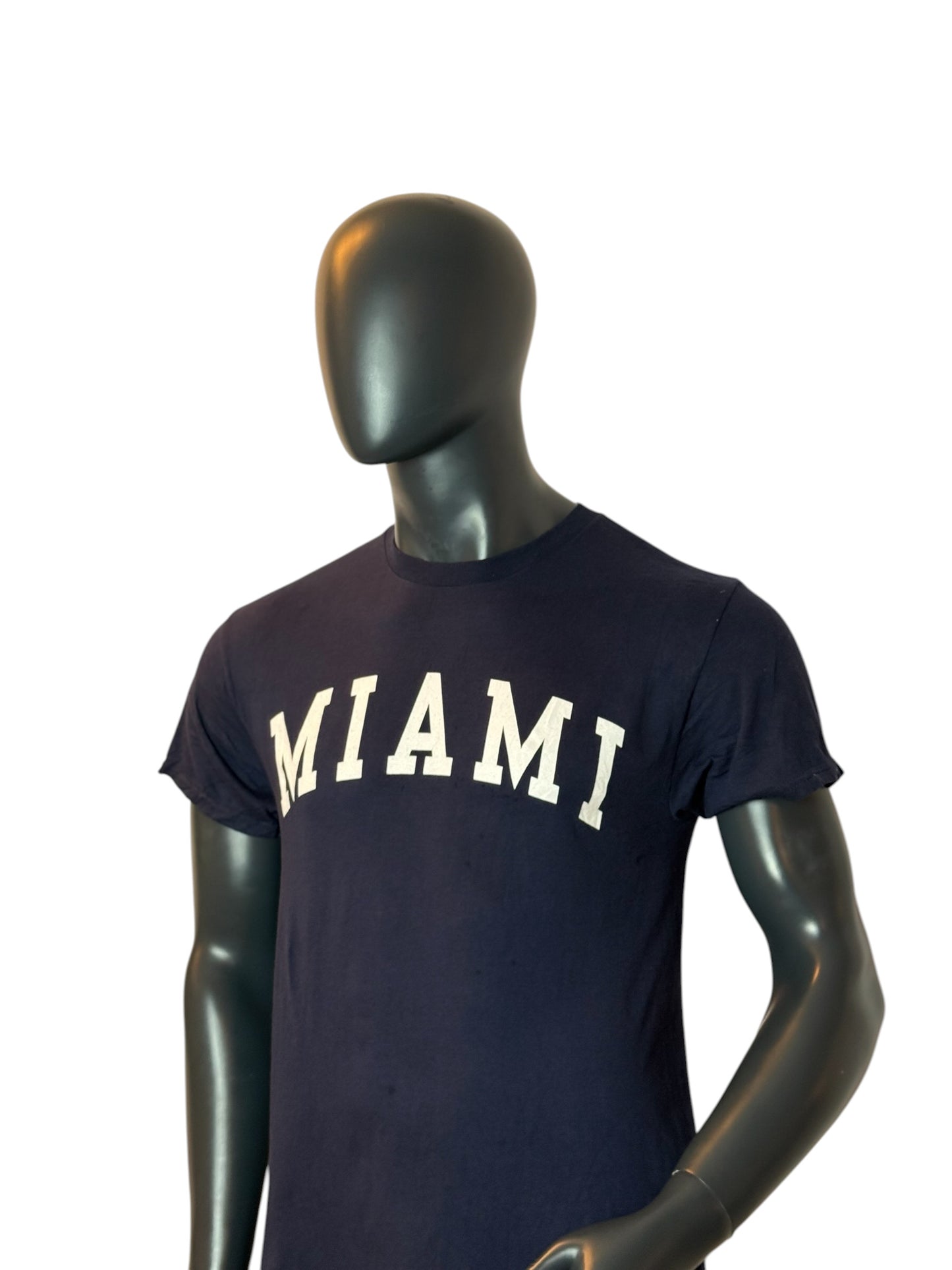 Miami Graphic T Shirt Navy Blue Retro Vintage College Streetwear Heavy Cotton Size M