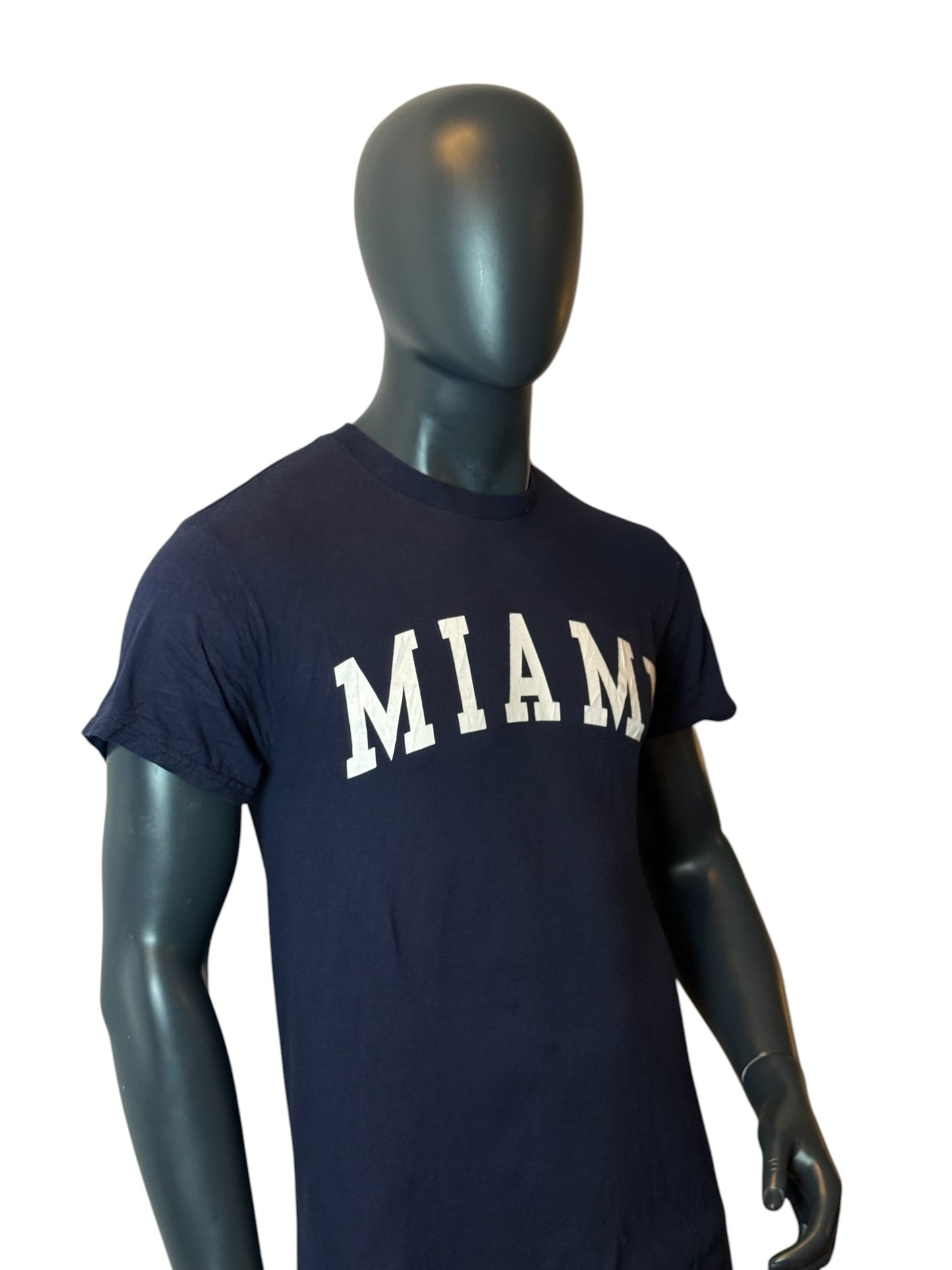 Miami Graphic T Shirt Navy Blue Retro Vintage College Streetwear Heavy Cotton Size M