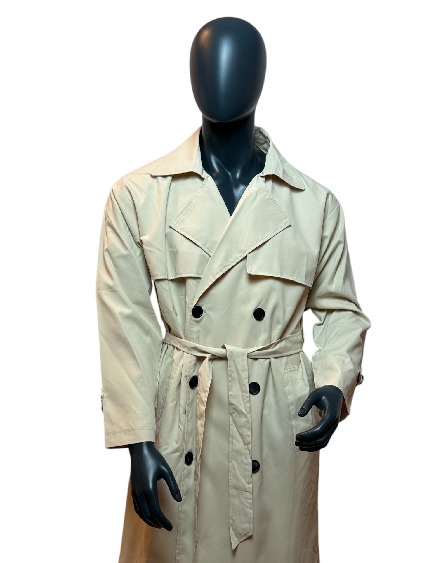 Beige Trench Coat Classic Minimal Double Breasted Belted Oversized Fit Size L/XL
