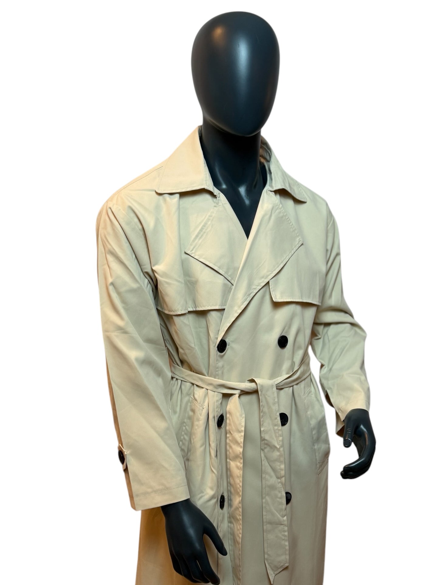 Beige Trench Coat Classic Minimal Double Breasted Belted Oversized Fit Size L/XL
