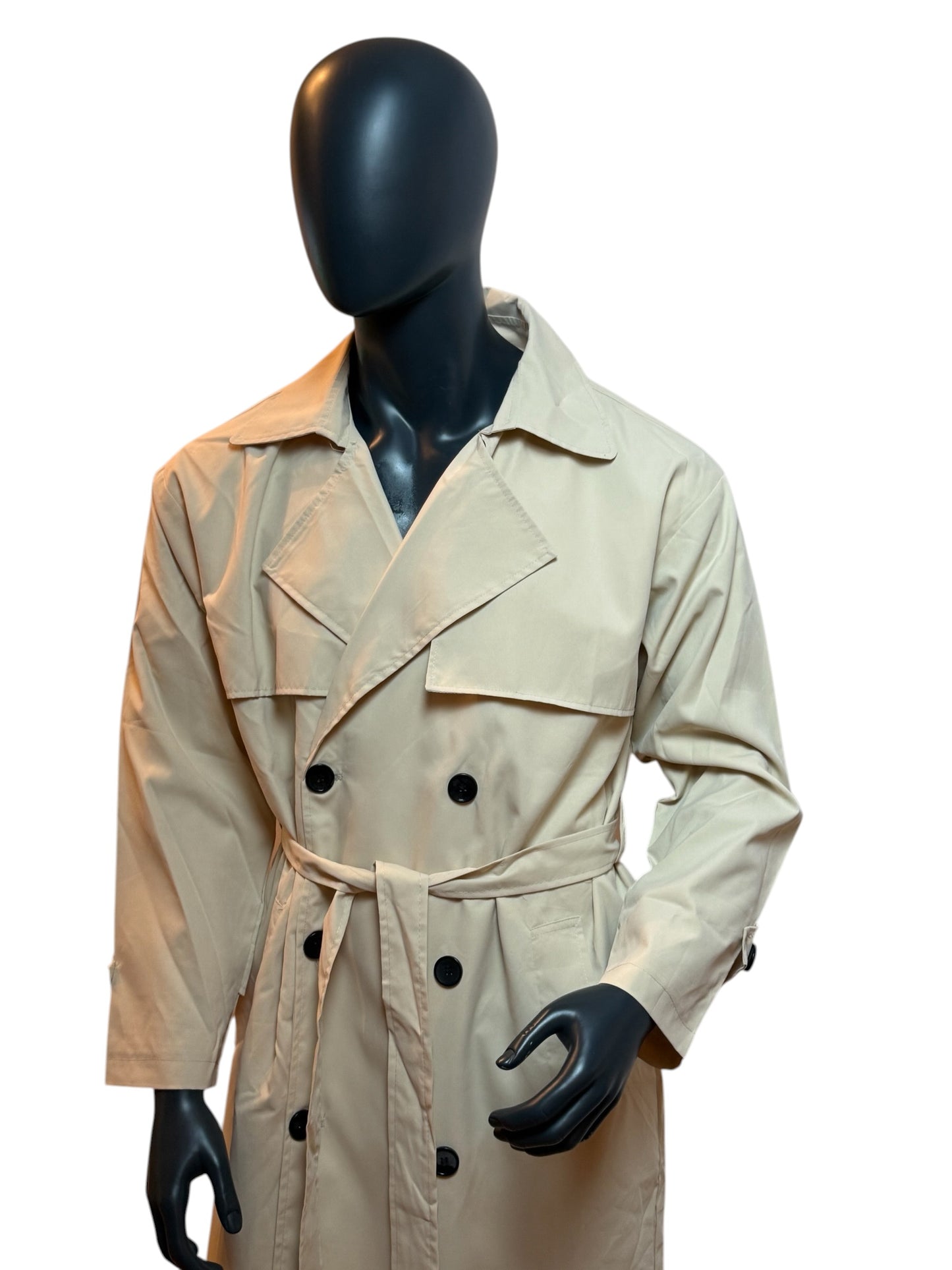 Beige Trench Coat Classic Minimal Double Breasted Belted Oversized Fit Size L/XL
