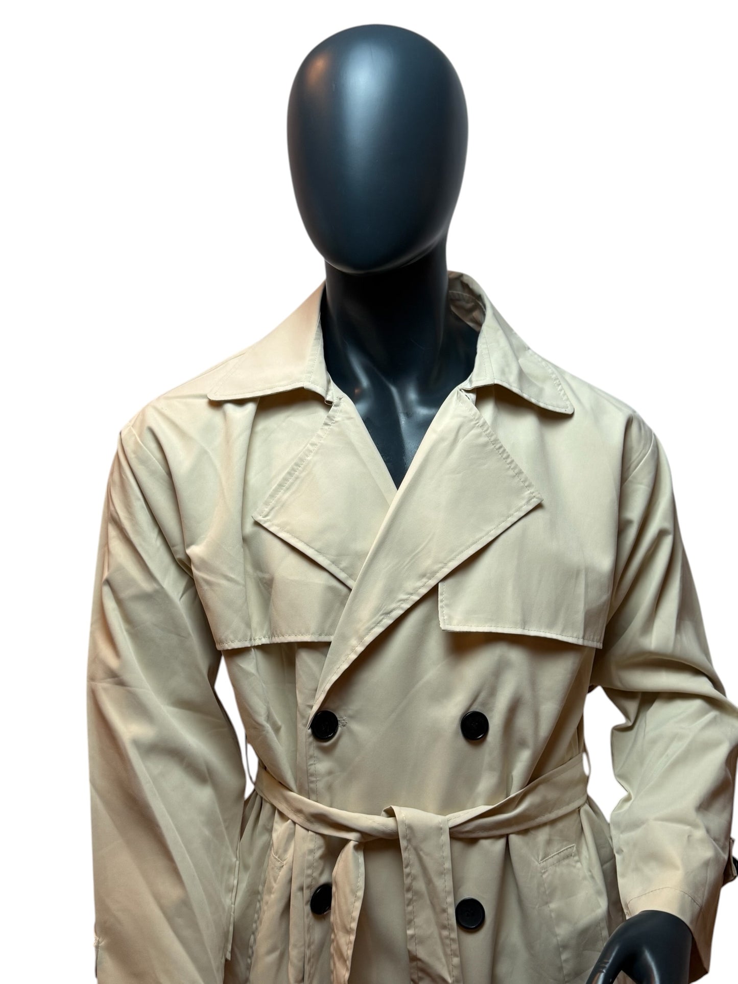 Beige Trench Coat Classic Minimal Double Breasted Belted Oversized Fit Size L/XL