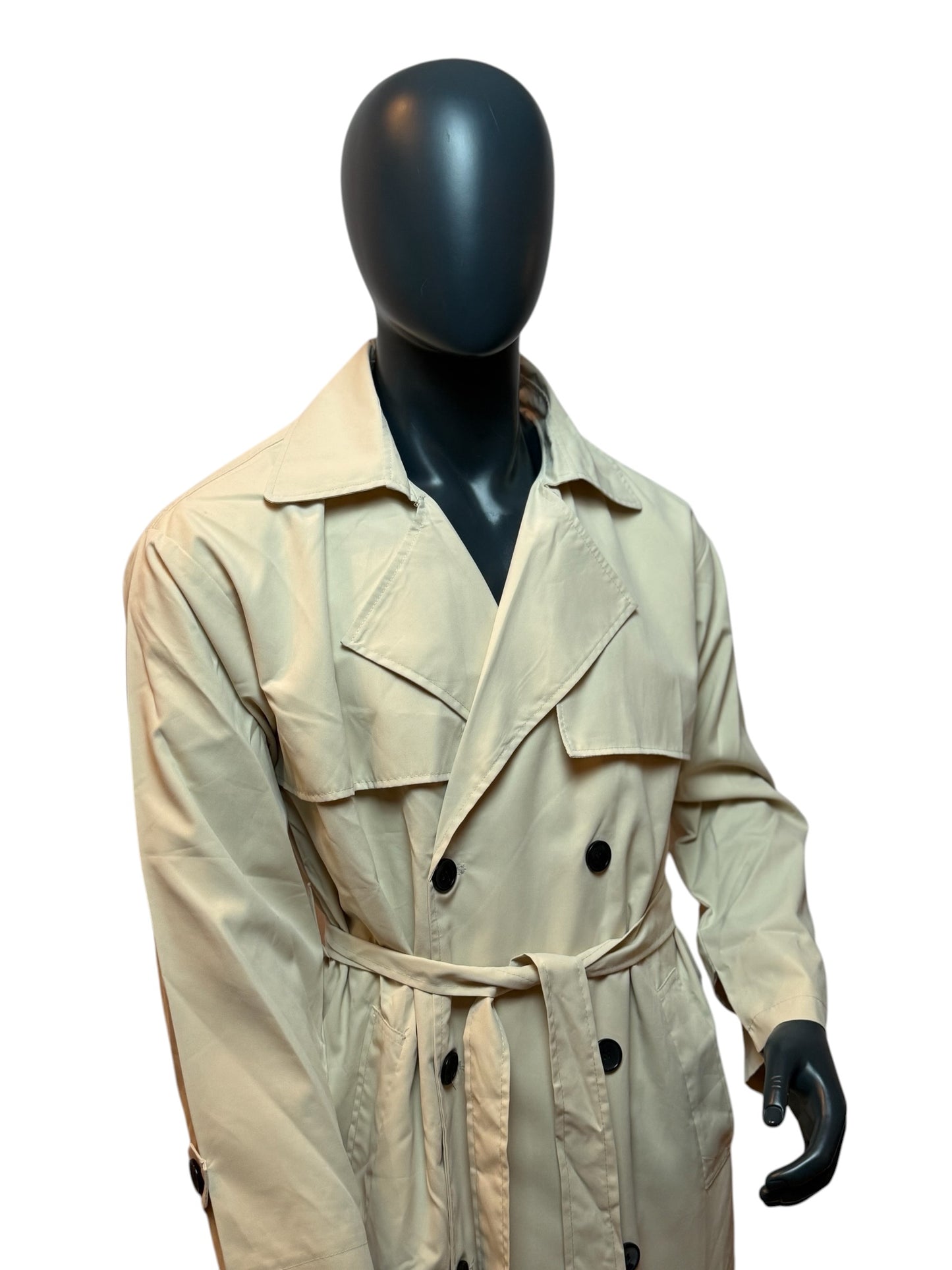 Beige Trench Coat Classic Minimal Double Breasted Belted Oversized Fit Size L/XL