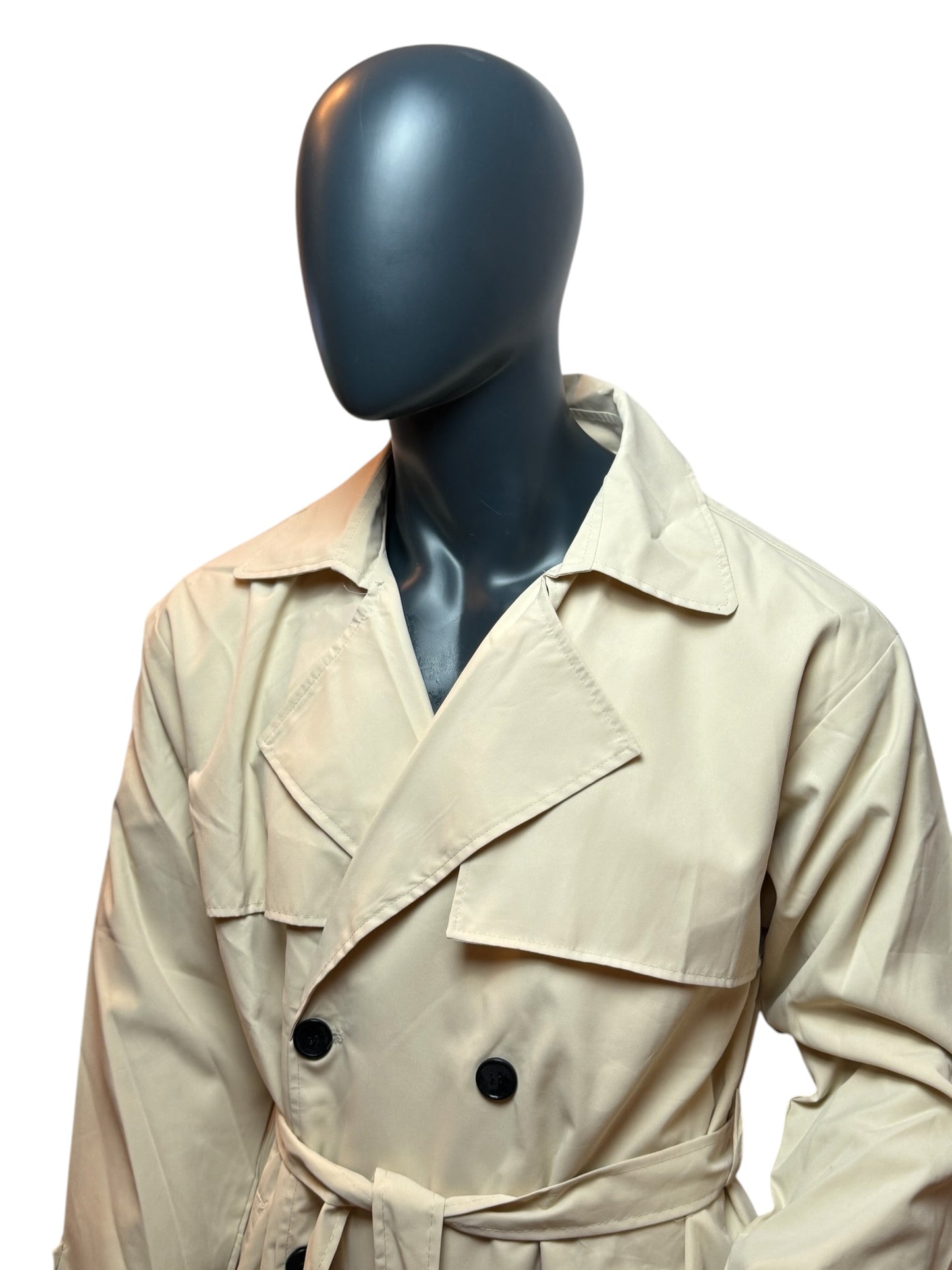 Beige Trench Coat Classic Minimal Double Breasted Belted Oversized Fit Size L/XL