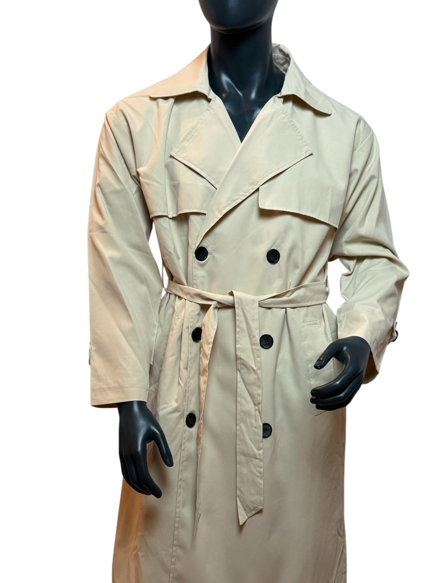 Beige Trench Coat Classic Minimal Double Breasted Belted Oversized Fit Size L/XL