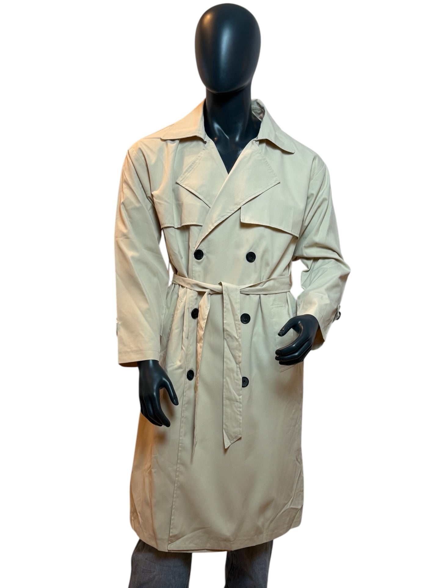 Beige Trench Coat Classic Minimal Double Breasted Belted Oversized Fit Size L/XL