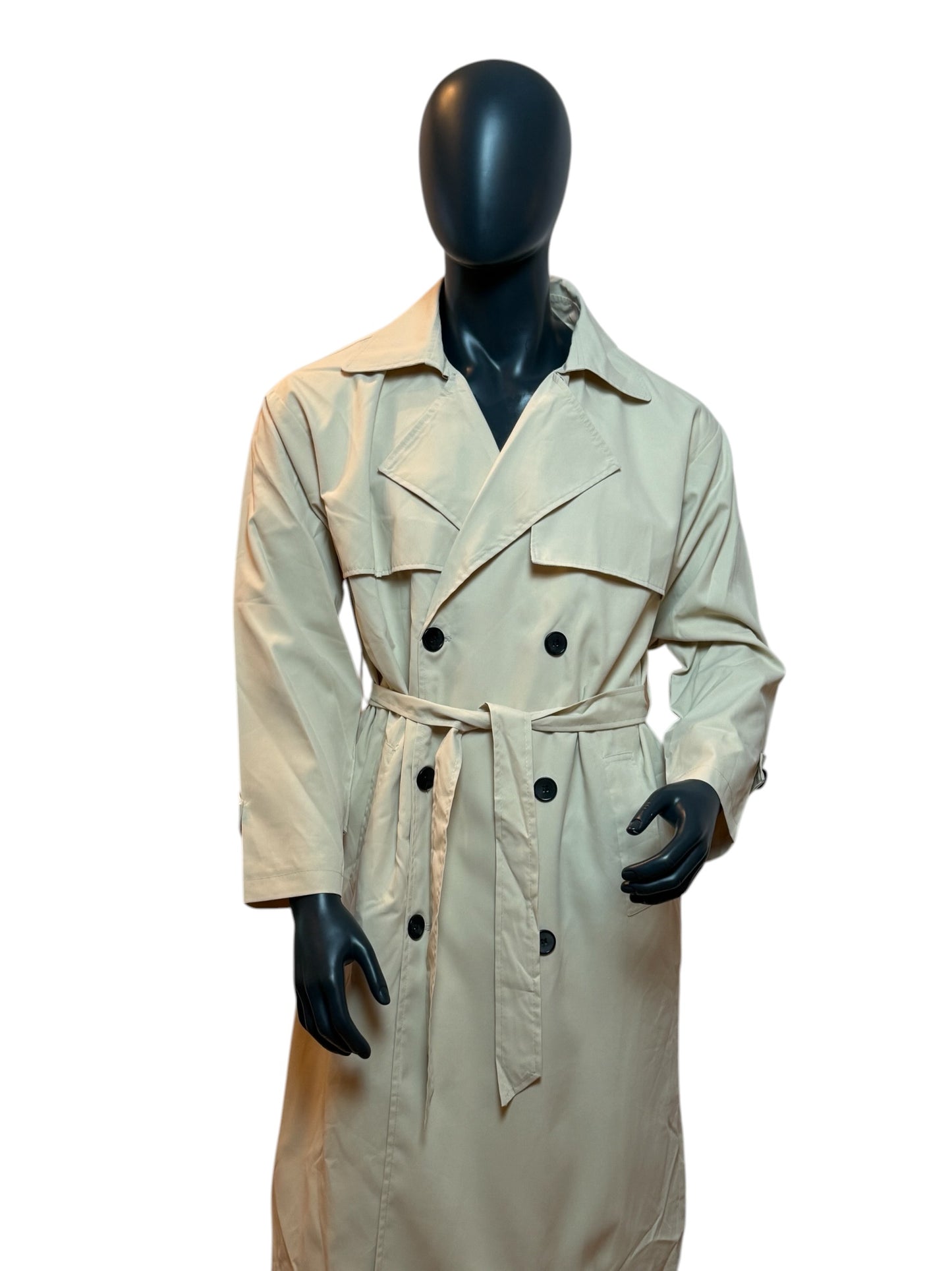 Beige Trench Coat Classic Minimal Double Breasted Belted Oversized Fit Size L/XL