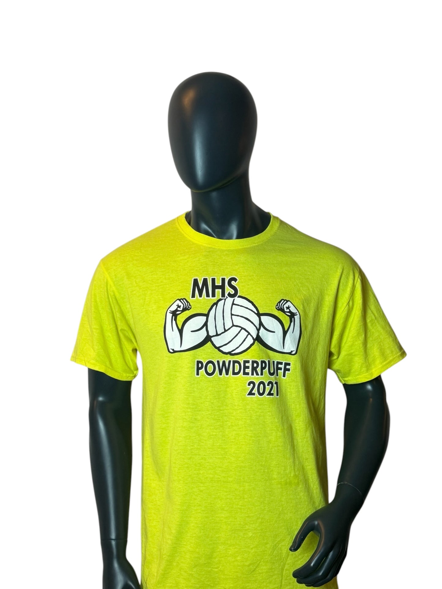 MHS Powderpuff 2021 T Shirt Neon Green Graphic Retro Vintage USA School Streetwear Size L