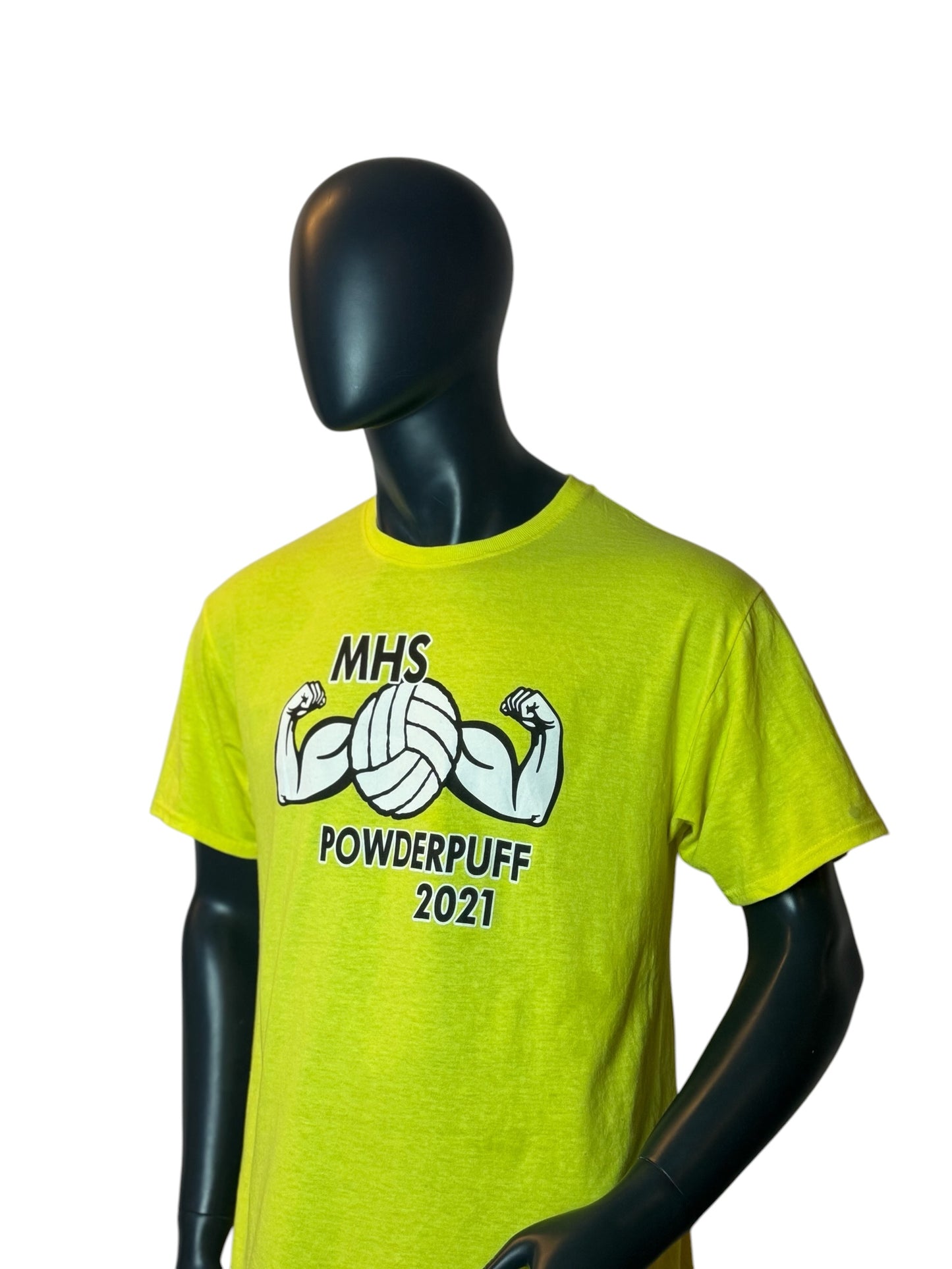MHS Powderpuff 2021 T Shirt Neon Green Graphic Retro Vintage USA School Streetwear Size L