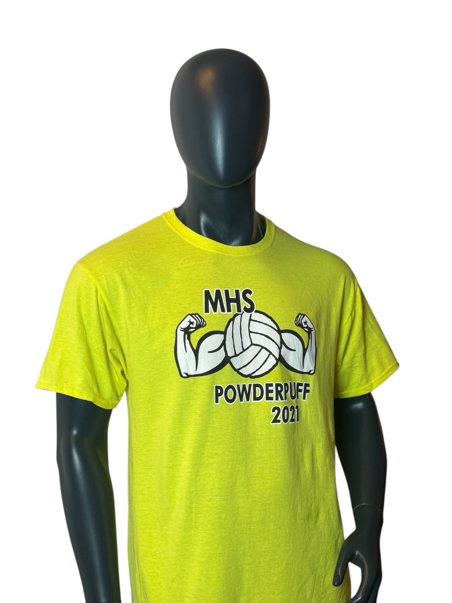 MHS Powderpuff 2021 T Shirt Neon Green Graphic Retro Vintage USA School Streetwear Size L