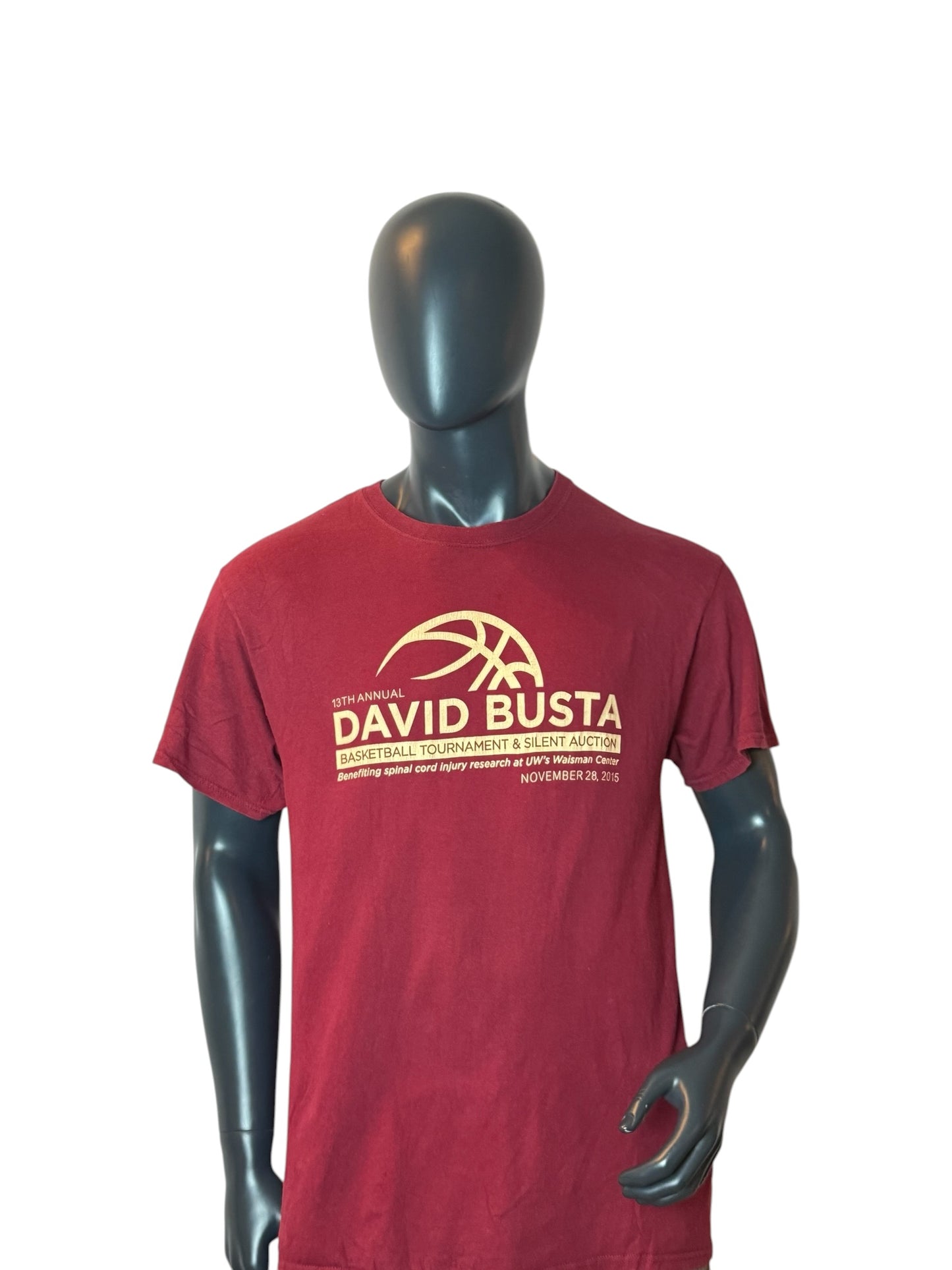David Busta Basketball Tournament T Shirt Red Graphic Retro Vintage USA Streetwear Size L