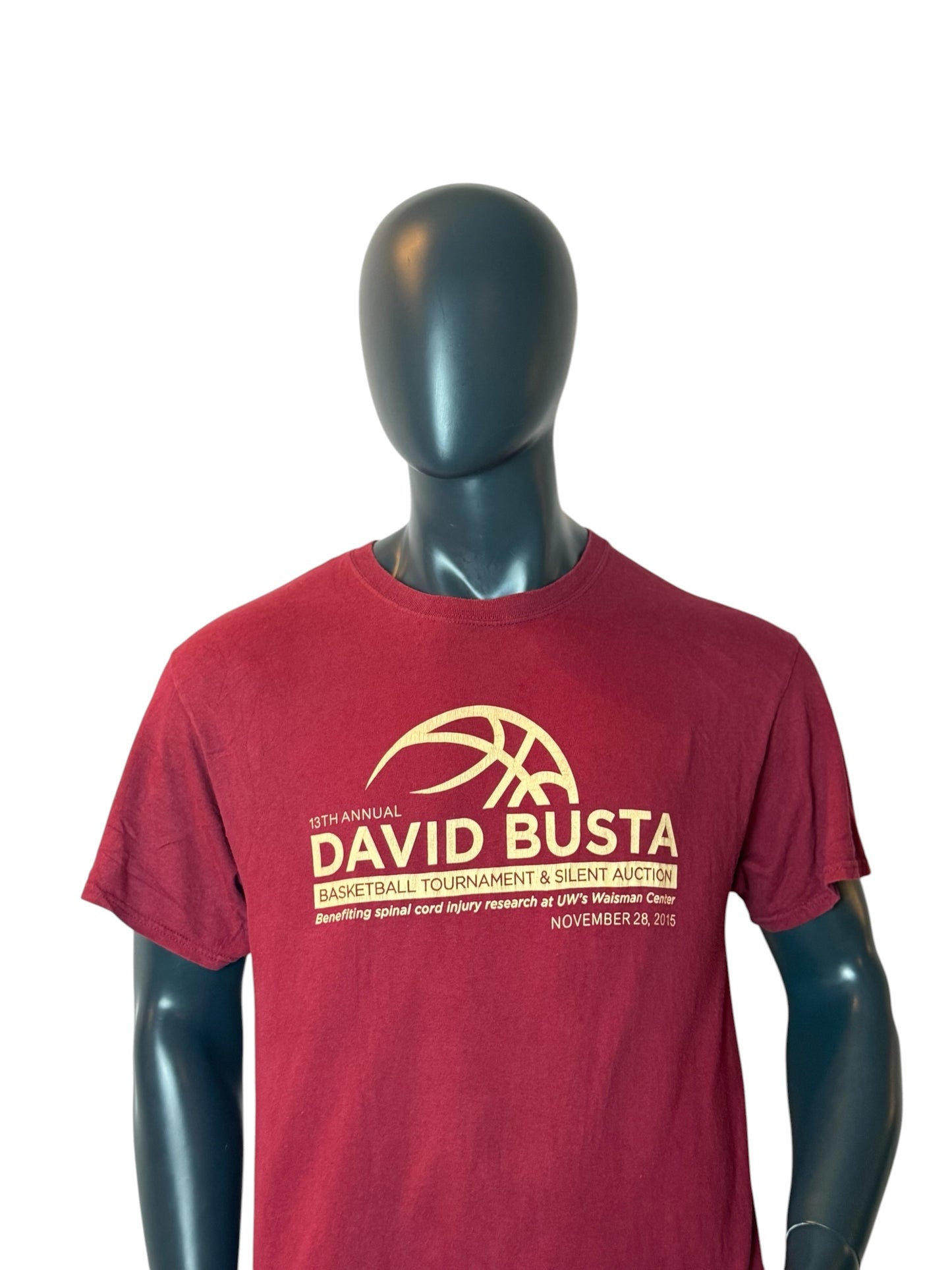David Busta Basketball Tournament T Shirt Red Graphic Retro Vintage USA Streetwear Size L
