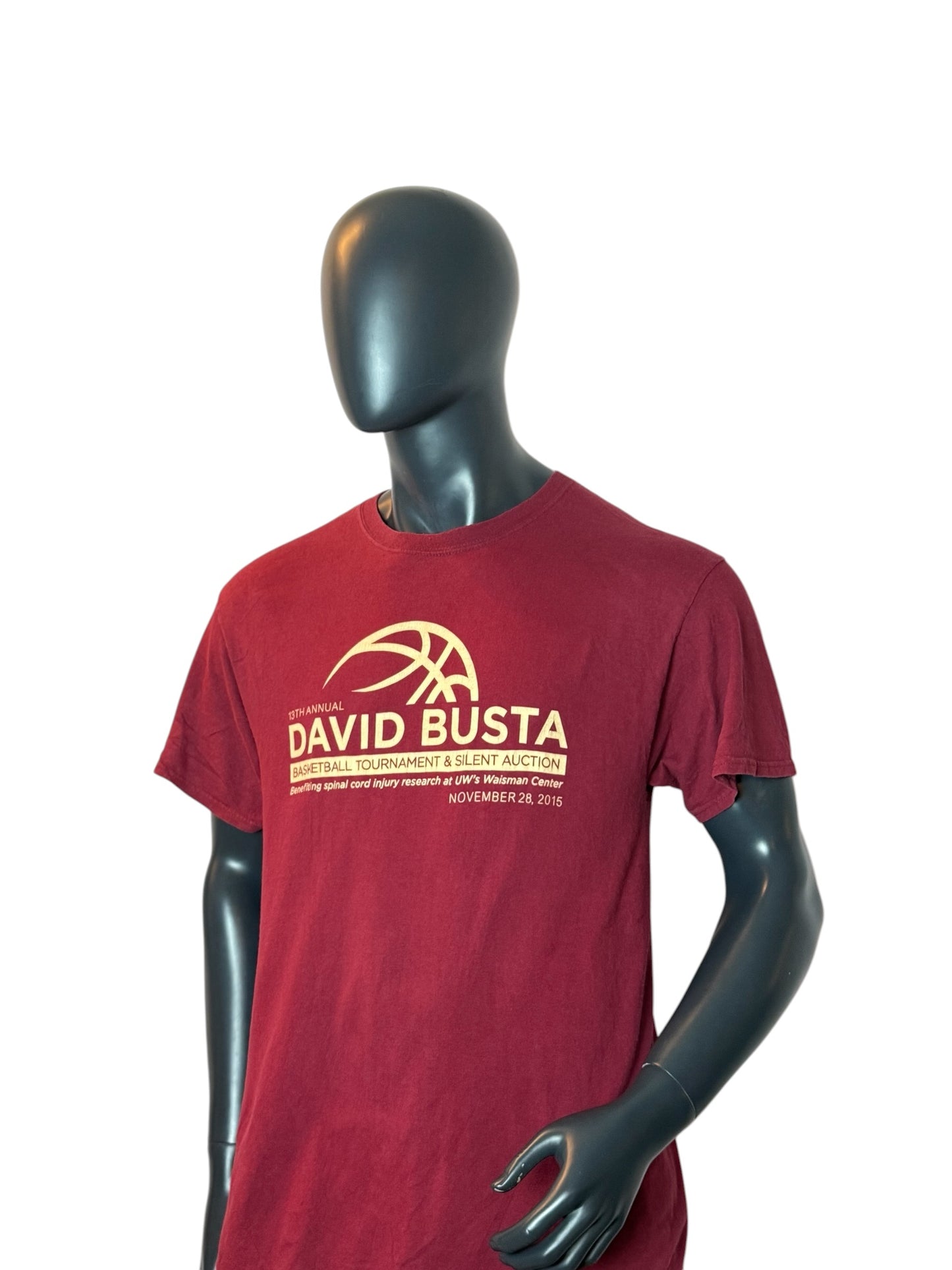 David Busta Basketball Tournament T Shirt Red Graphic Retro Vintage USA Streetwear Size L