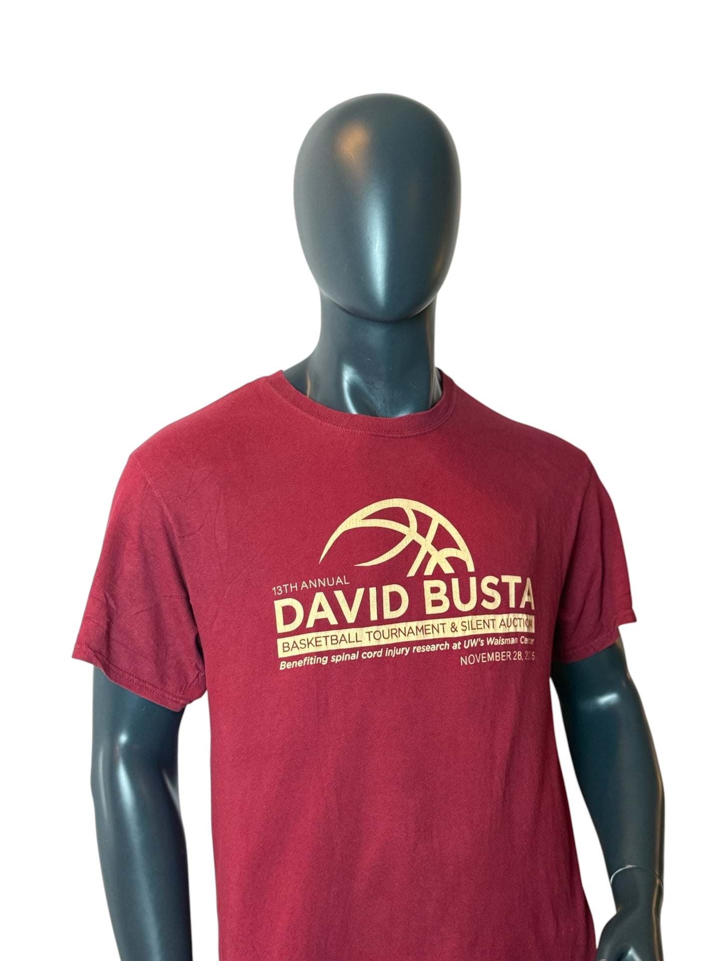 David Busta Basketball Tournament T Shirt Red Graphic Retro Vintage USA Streetwear Size L