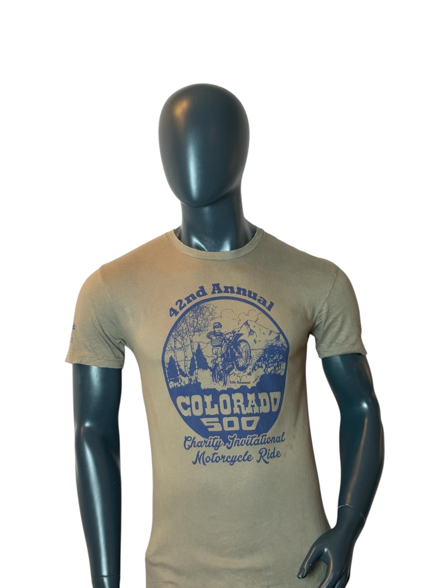 Colorado 500 Retro T Shirt Beige Motorcycle Graphic USA Event Tee