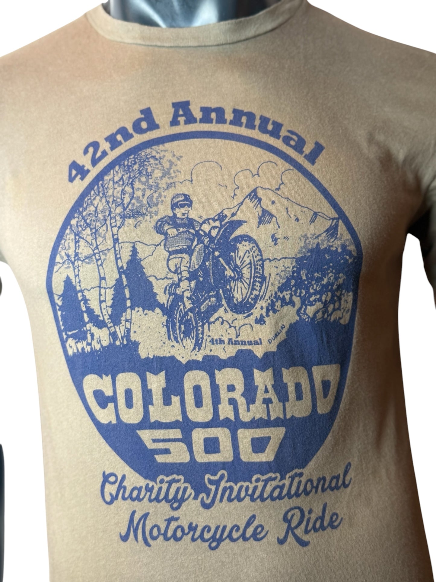 Colorado 500 Retro T Shirt Beige Motorcycle Graphic USA Event Tee Size S