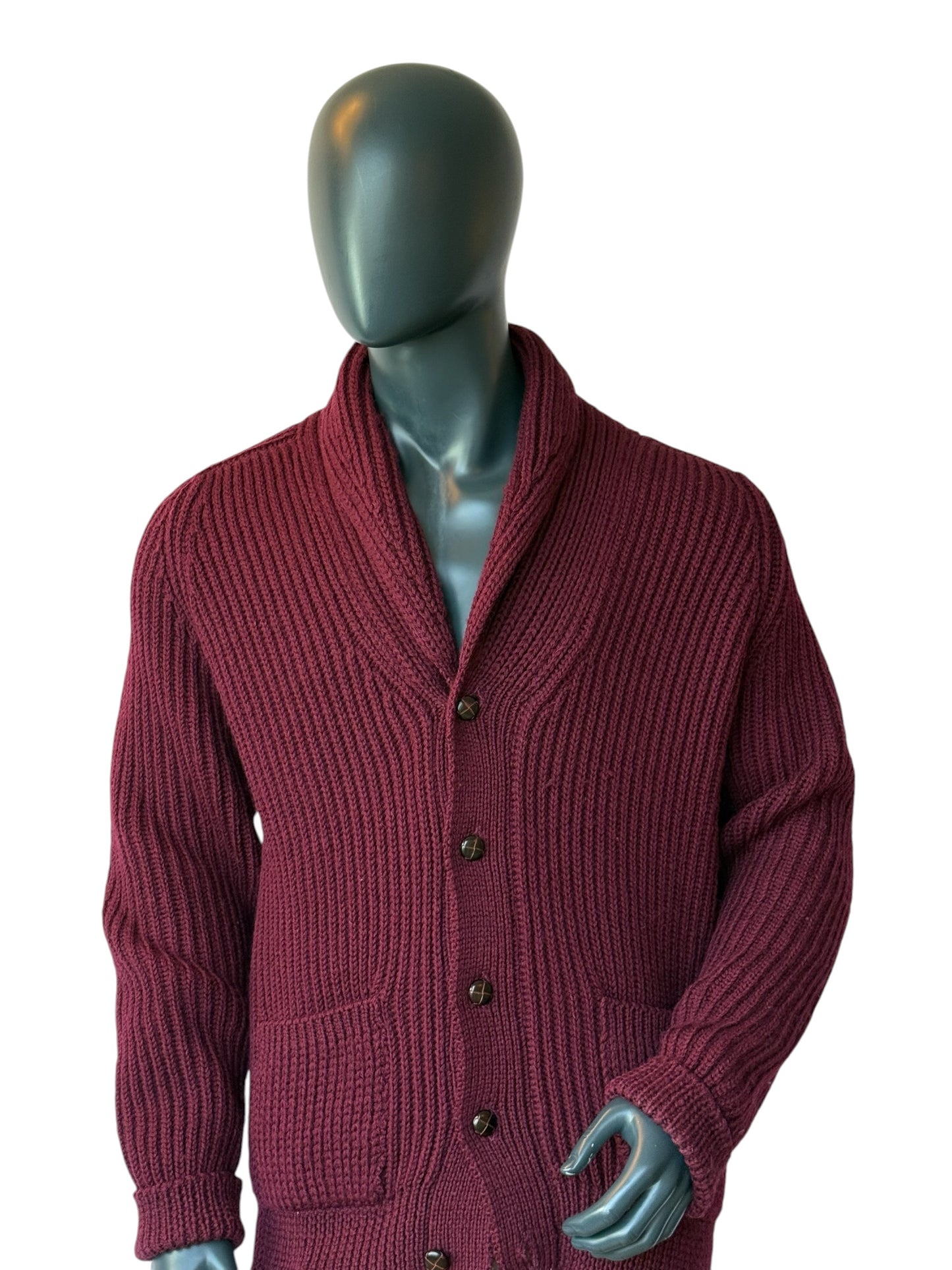 Vintage Walbusch Vintage Knit Cardigan Burgundy Made in Great Britain Size 52/ XL