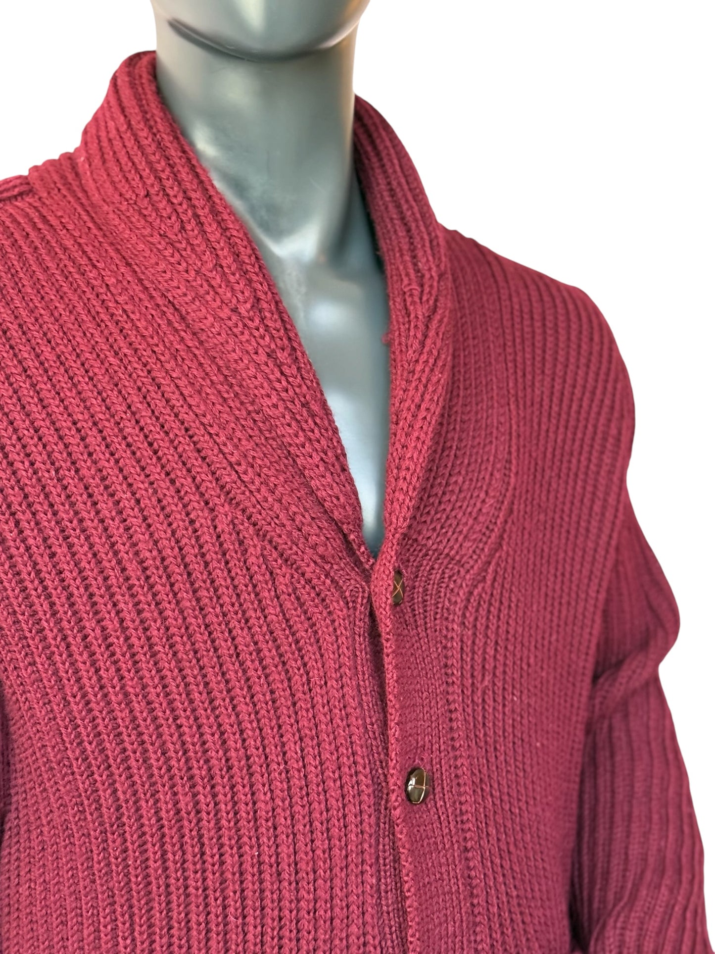 Vintage Walbusch Vintage Knit Cardigan Burgundy Made in Great Britain Size 52/ XL