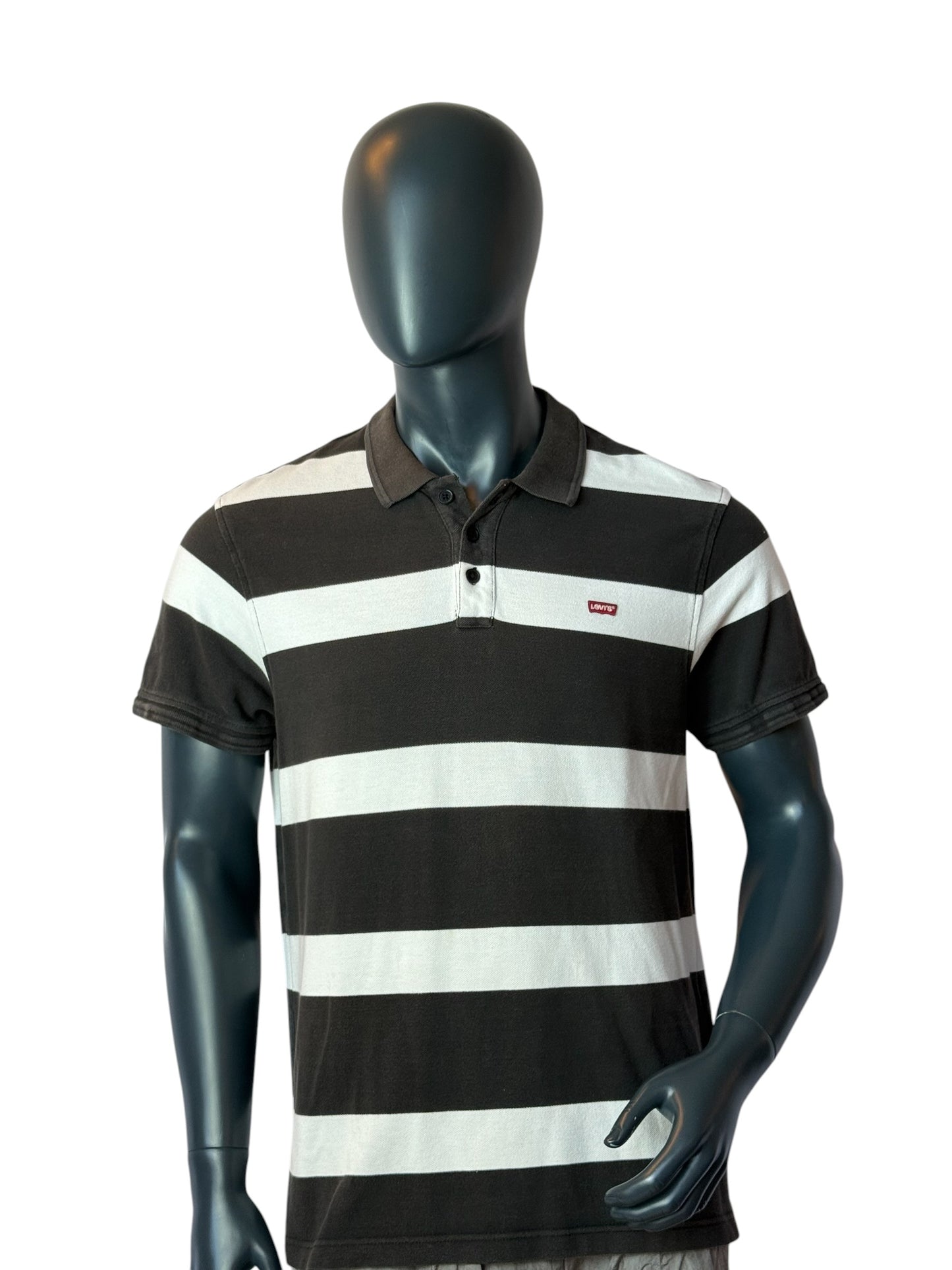 Levi’s Striped Polo Shirt Black White Classic Logo Size L