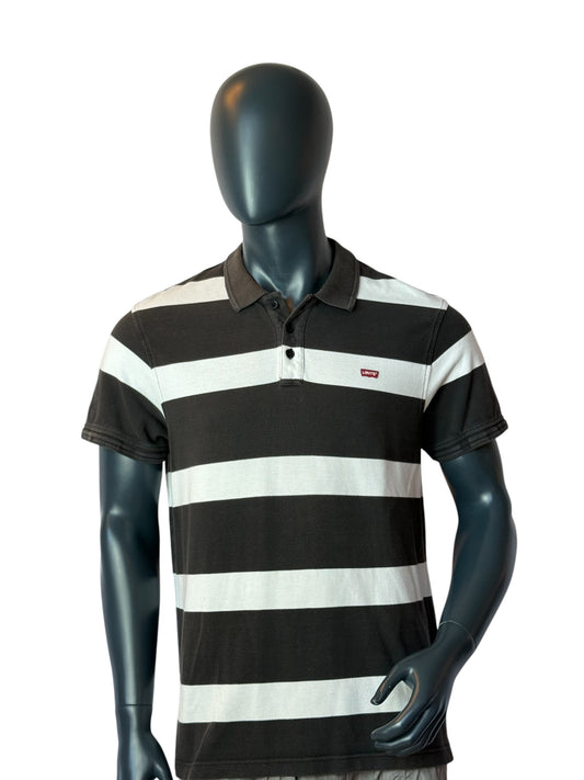 Levi’s Striped Polo Shirt Black White Classic Logo Size L