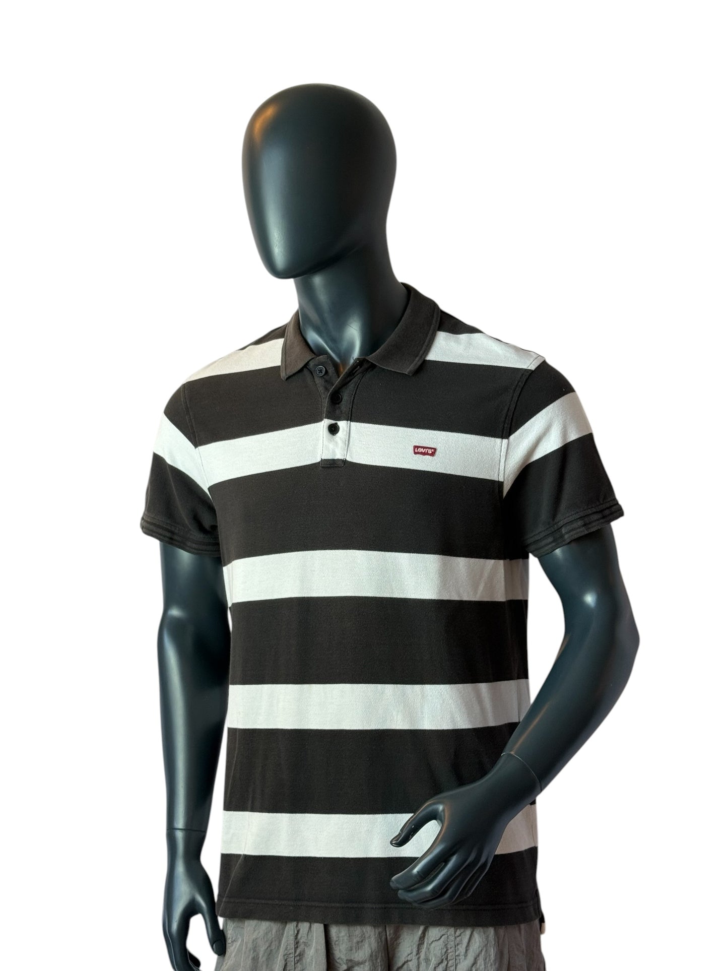 Levi’s Striped Polo Shirt Black White Classic Logo Size L
