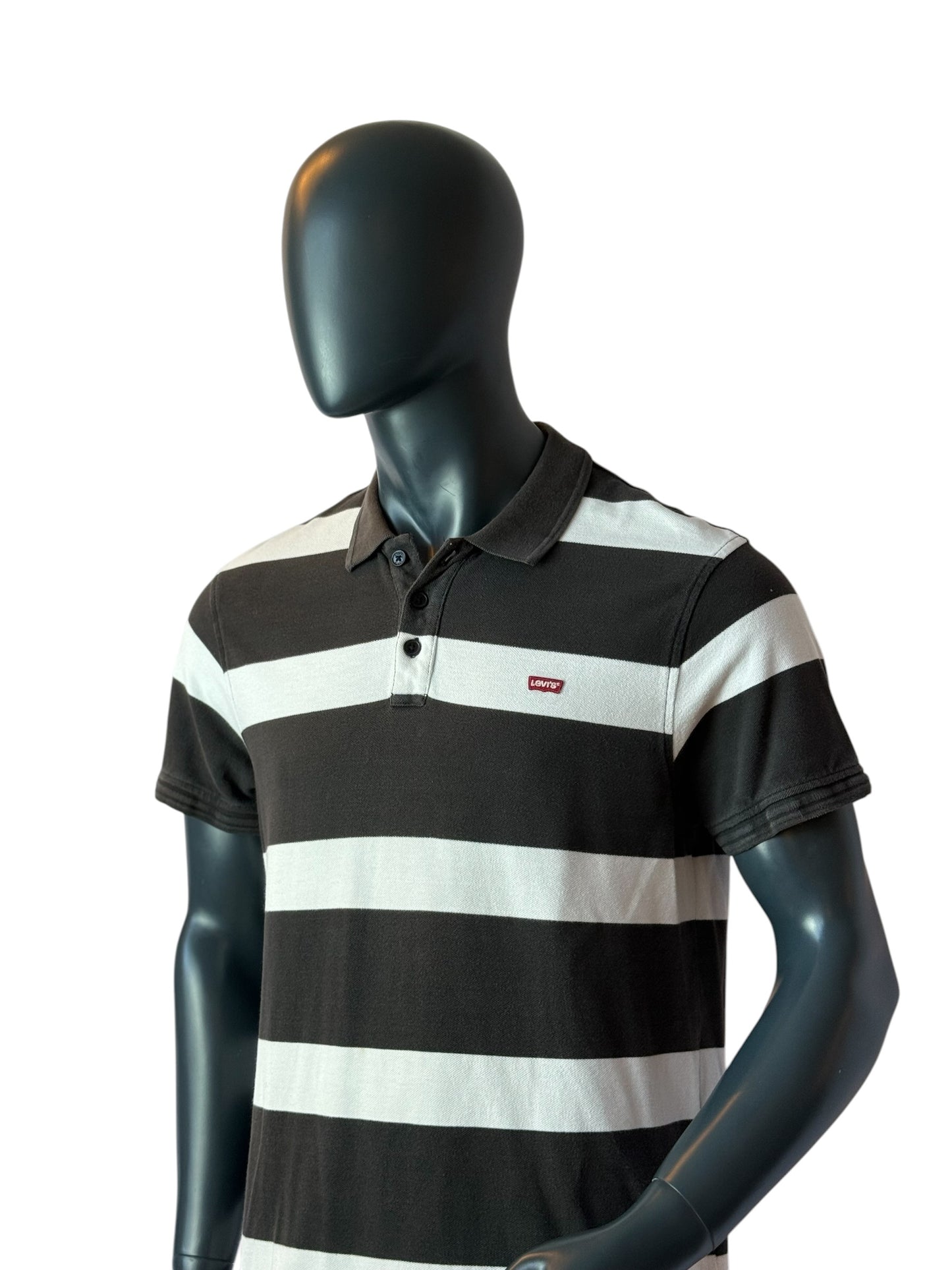 Levi’s Striped Polo Shirt Black White Classic Logo Size L