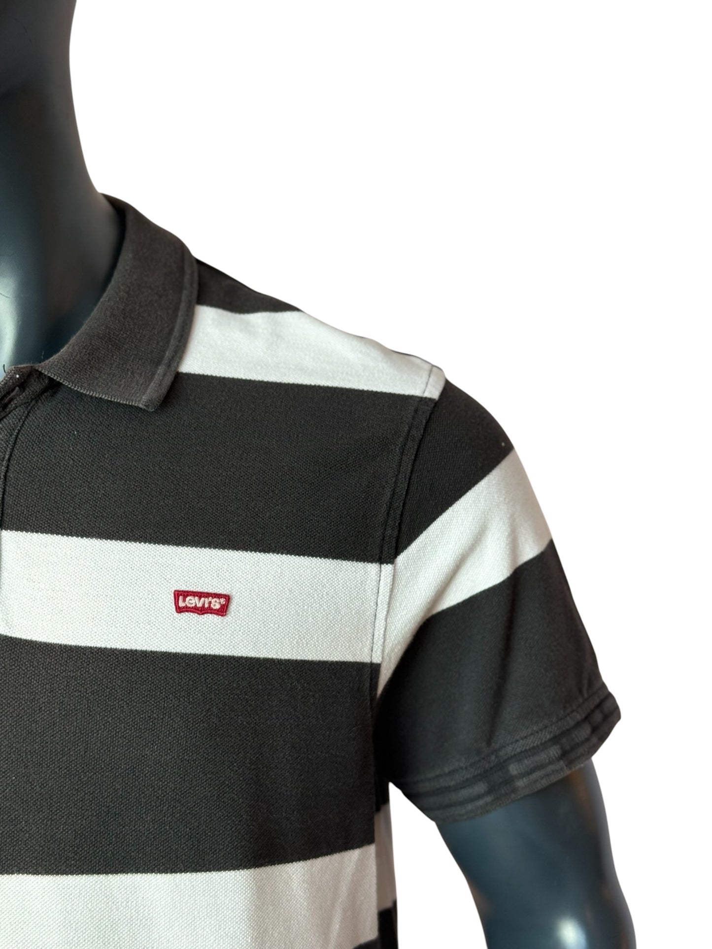 Levi’s Striped Polo Shirt Black White Classic Logo Size L