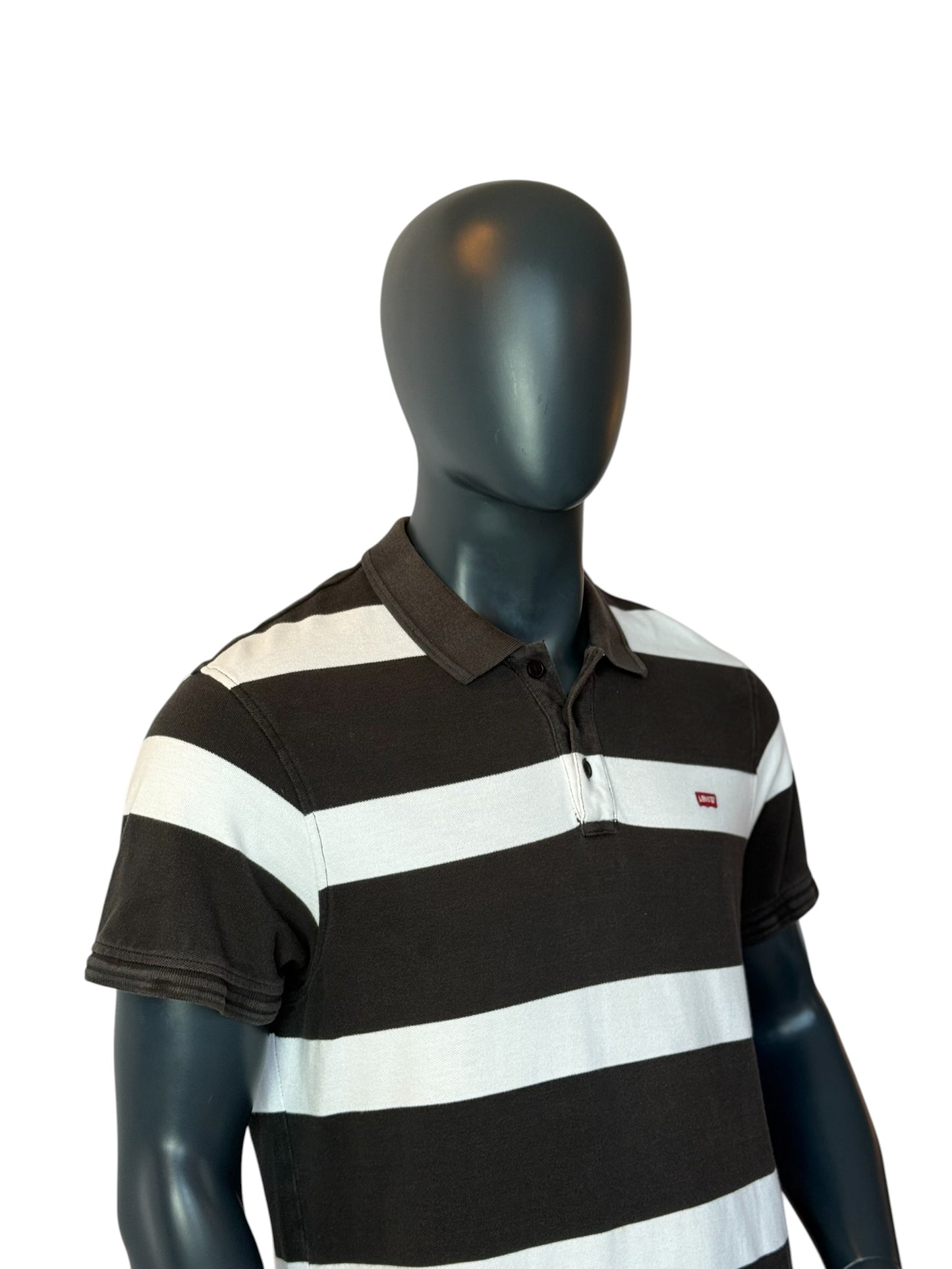 Levi’s Striped Polo Shirt Black White Classic Logo Size L