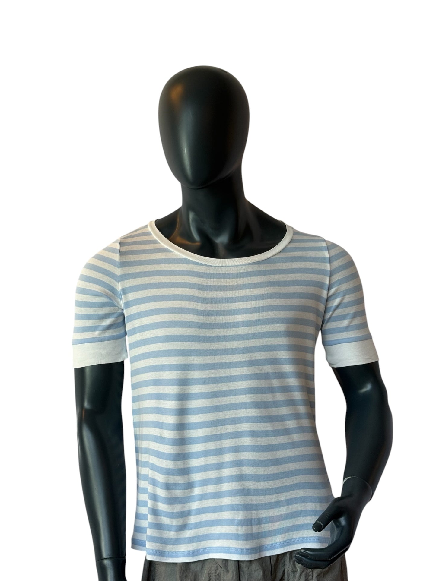 Bogner Women Striped T Shirt Blue White Logo Embroidery Size M
