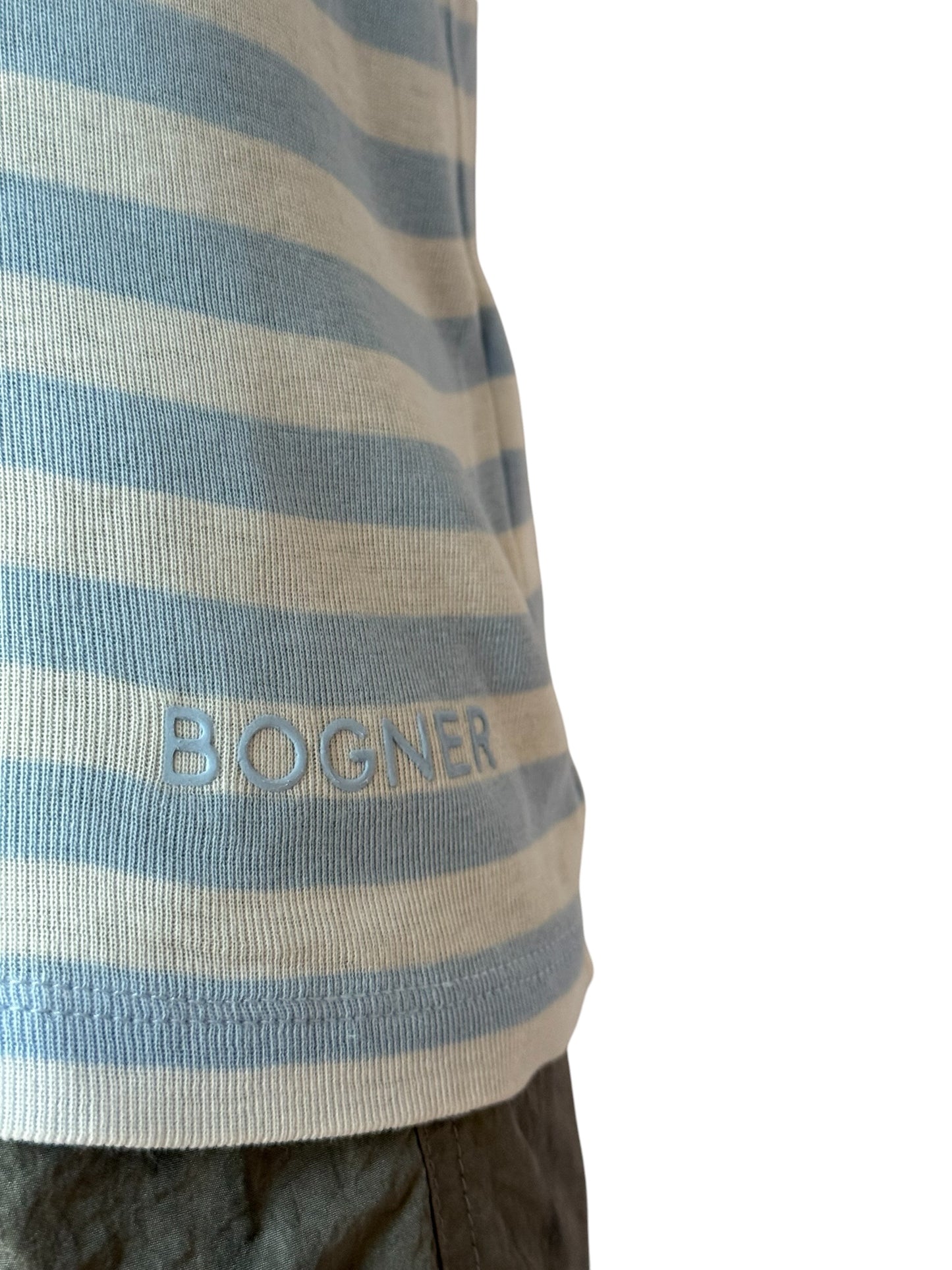 Bogner Women Striped T Shirt Blue White Logo Embroidery Size M