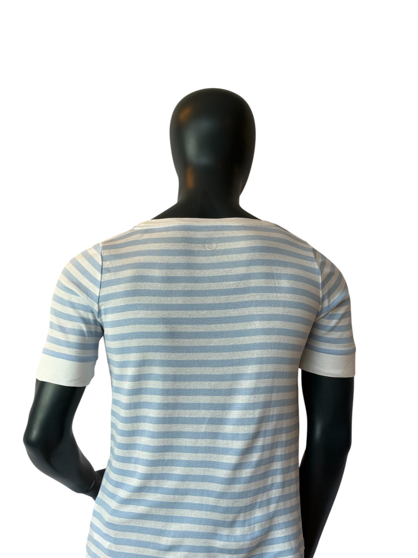 Bogner Women Striped T Shirt Blue White Logo Embroidery Size M
