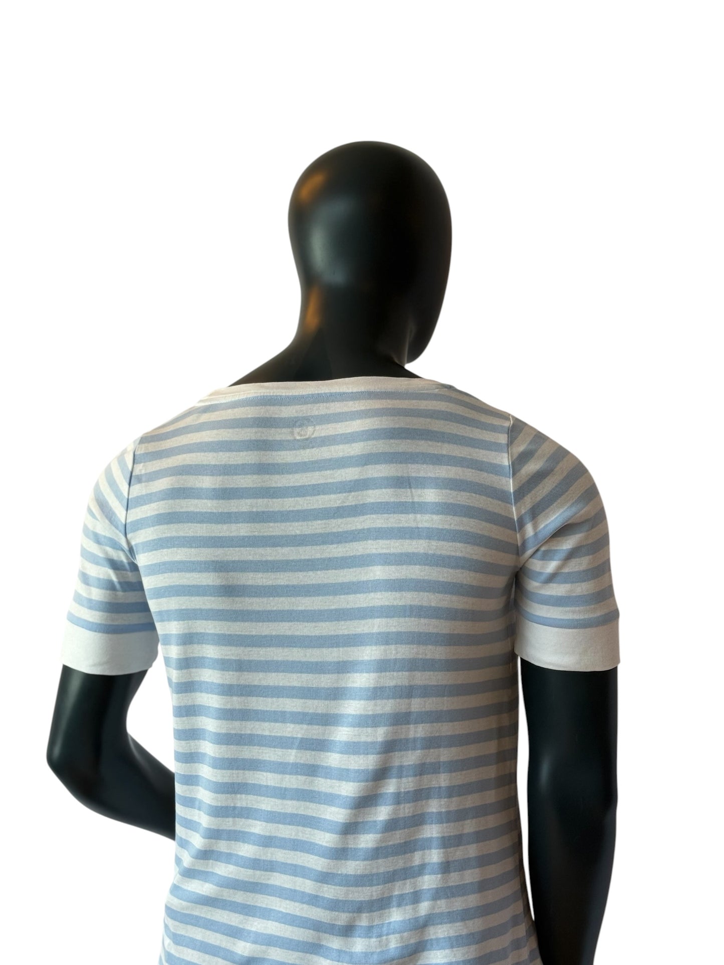 Bogner Women Striped T Shirt Blue White Logo Embroidery Size M