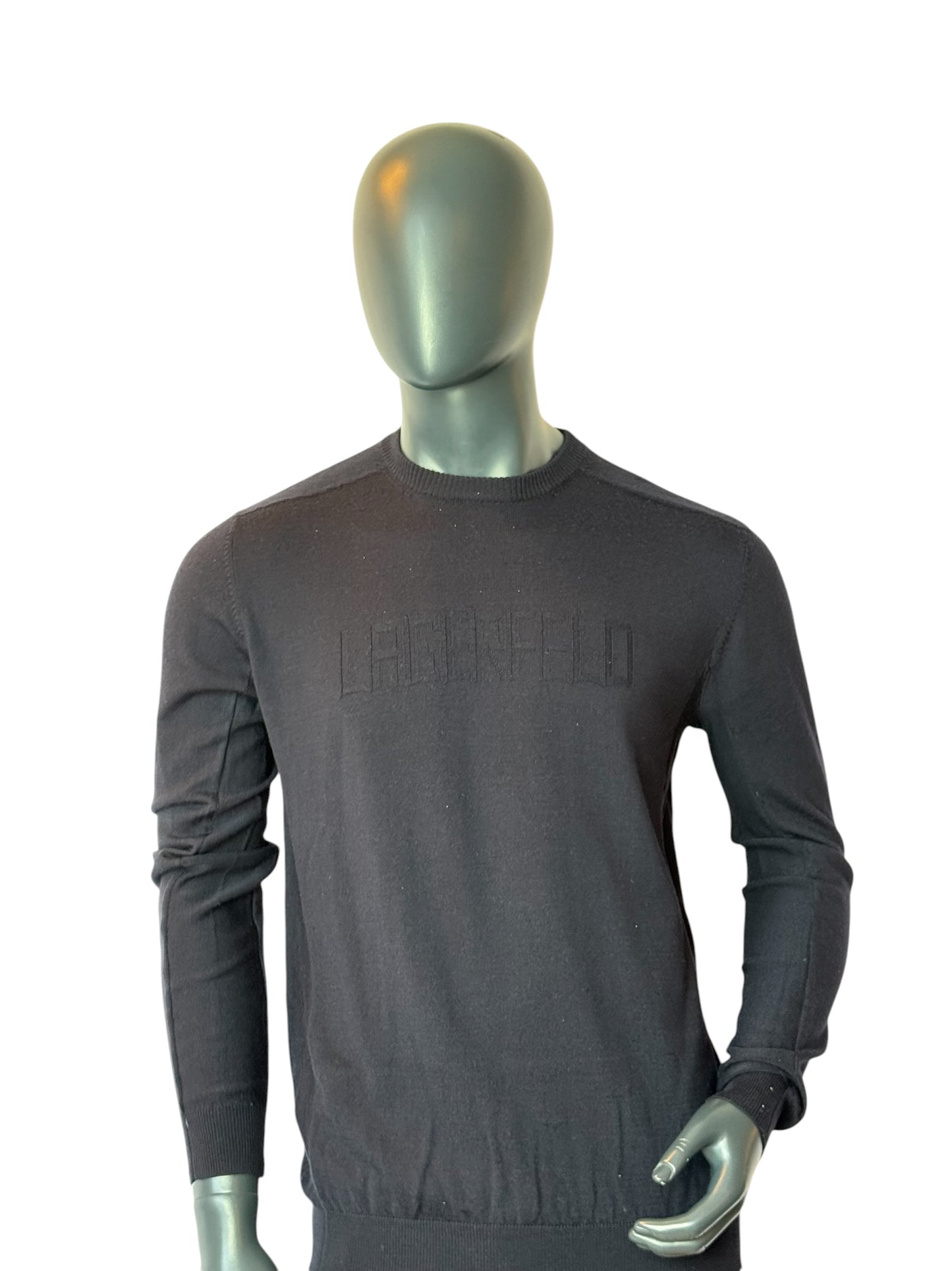 Karl Lagerfeld Merino Wool Sweater Black Minimal Knit Size L