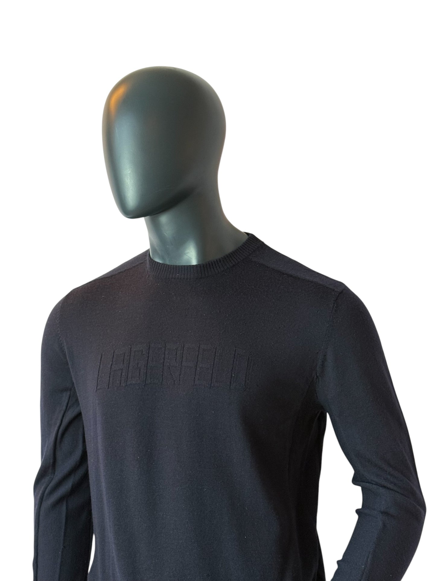Karl Lagerfeld Merino Wool Sweater Black Minimal Knit Size L