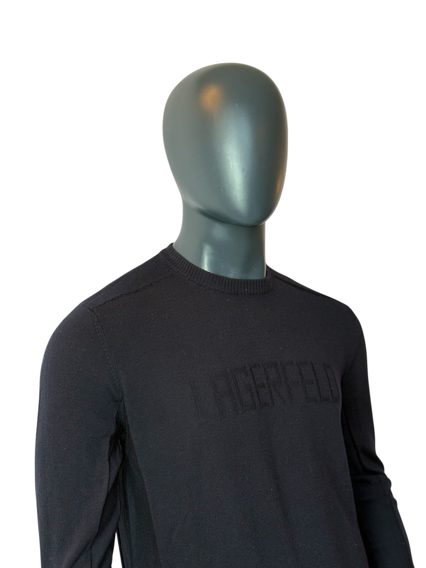 Karl Lagerfeld Merino Wool Sweater Black Minimal Knit Size L