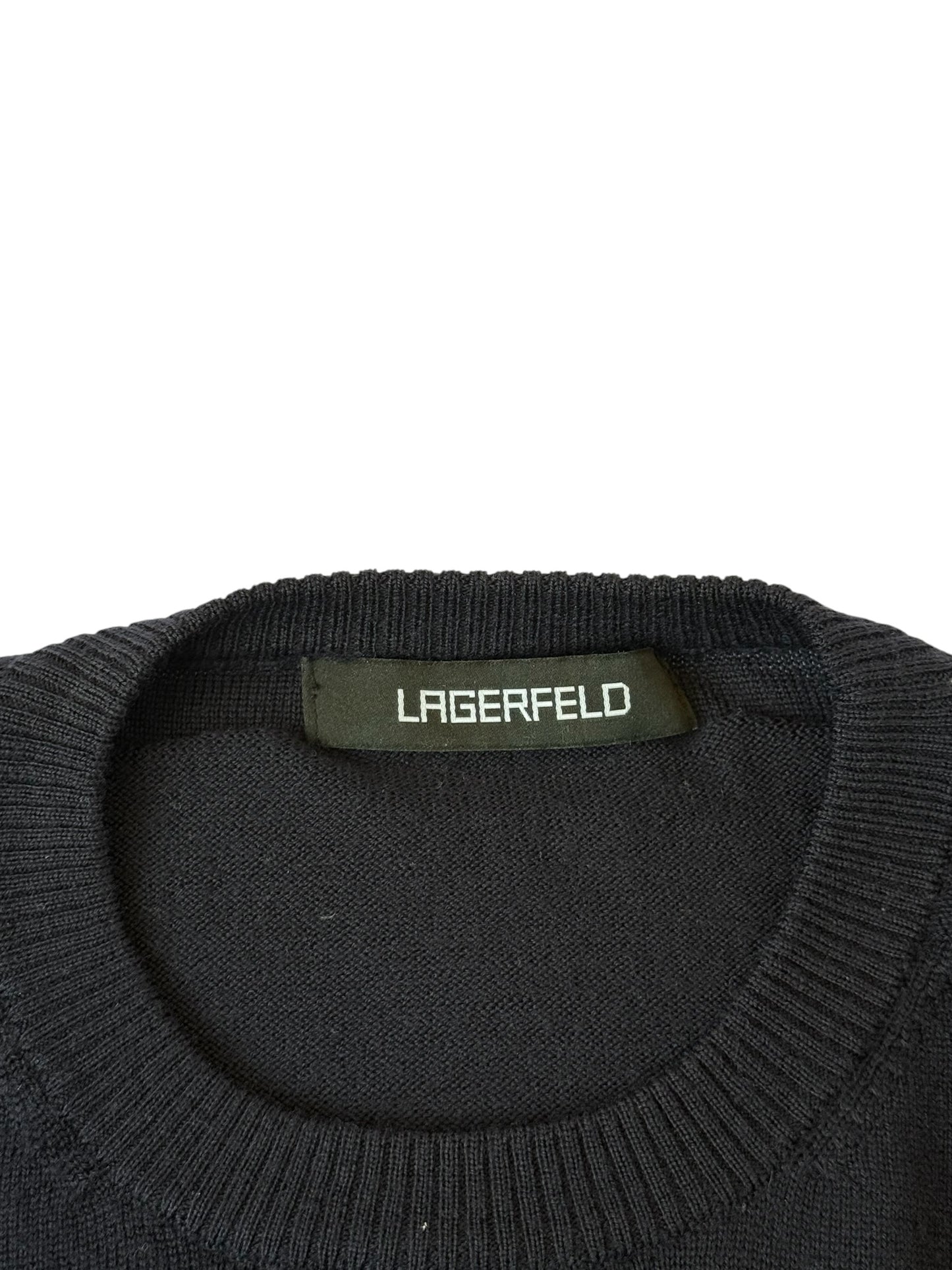 Karl Lagerfeld Merino Wool Sweater Black Minimal Knit Size L
