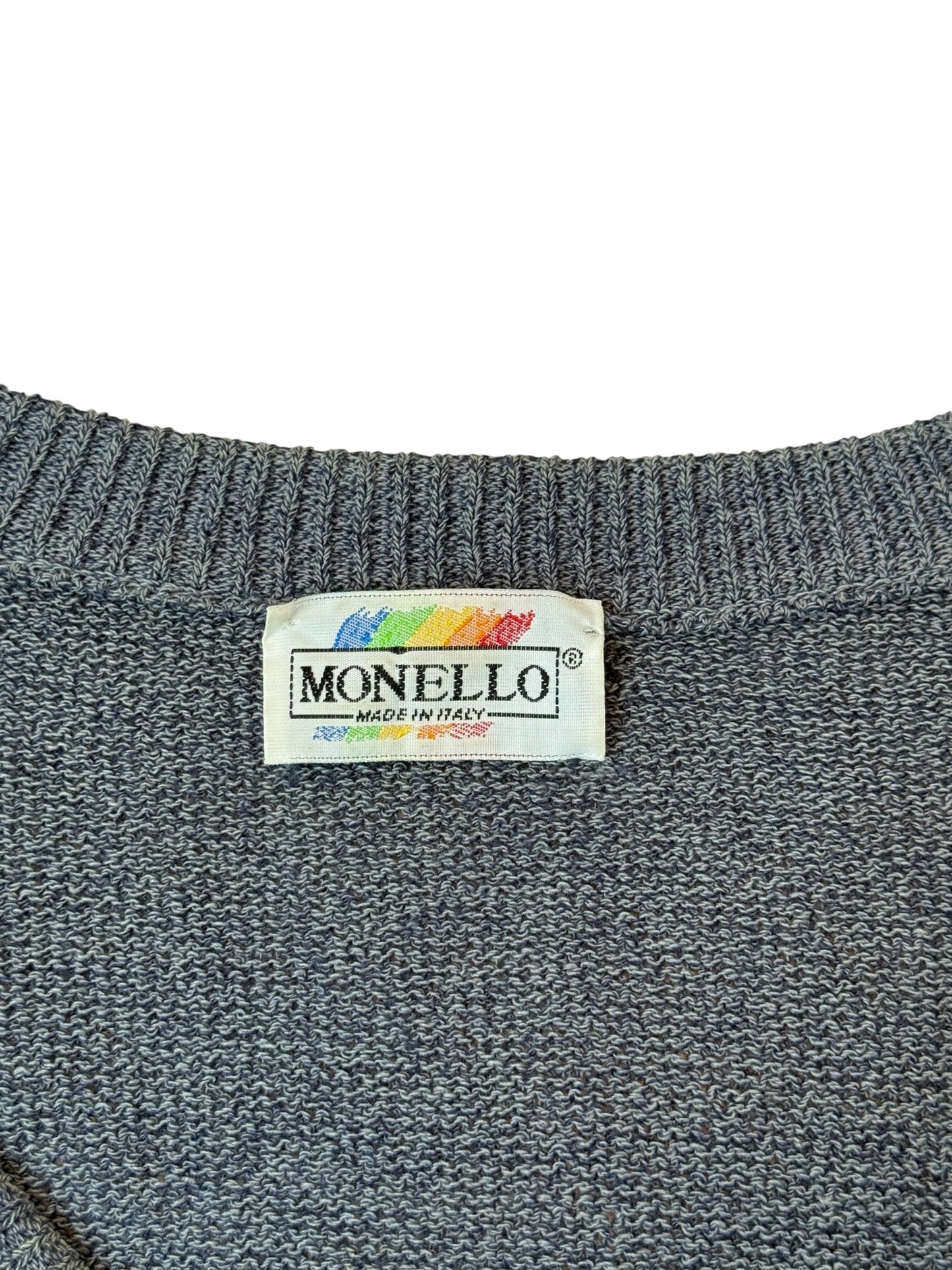 Monello Argyle Cardigan Grey Knit Sweater Vintage Style Size XXL