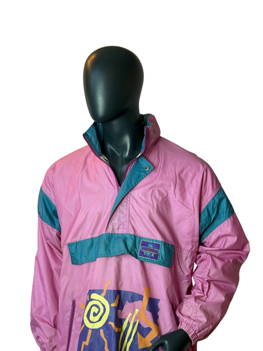 Vintage Linea Sporta Windbreaker Jacket Pink Teal Retro Pullover Size M