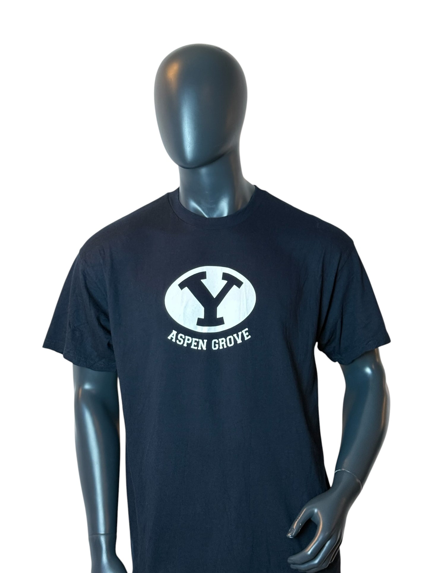 Vintage Aspen Grove Y Logo T Shirt Navy College Graphic Tee Size XL