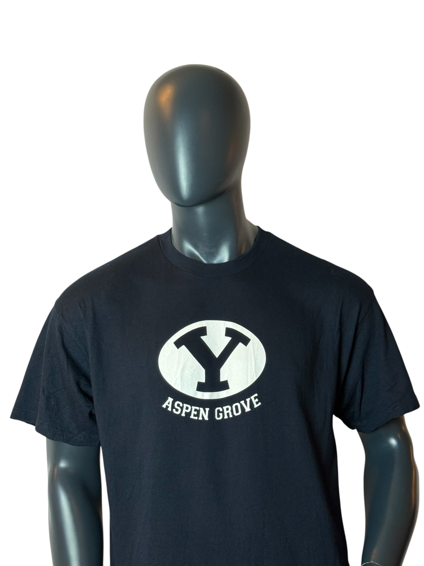 Vintage Aspen Grove Y Logo T Shirt Navy College Graphic Tee Size XL