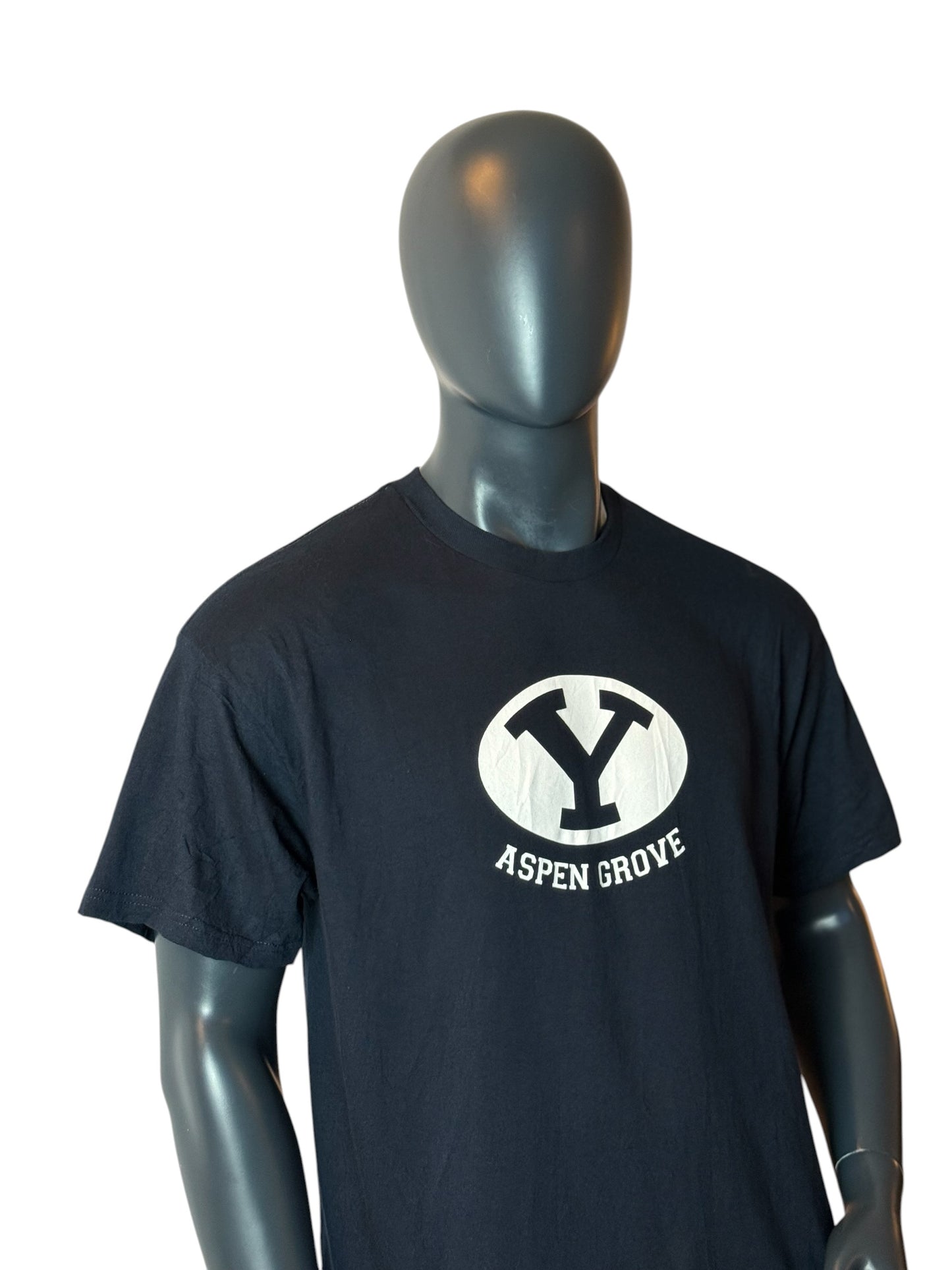 Vintage Aspen Grove Y Logo T Shirt Navy College Graphic Tee Size XL