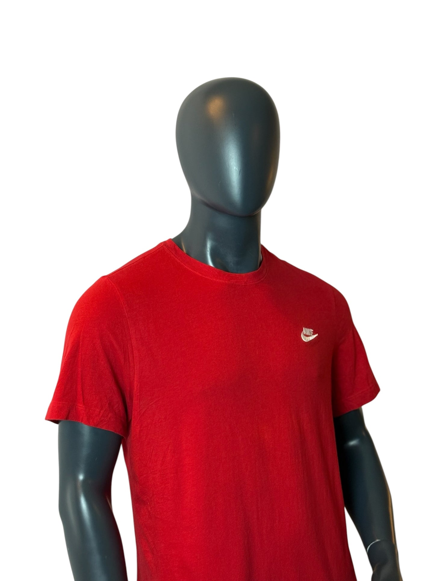 Nike Mini Swoosh T Shirt Red Small Logo Basic Tee Size L