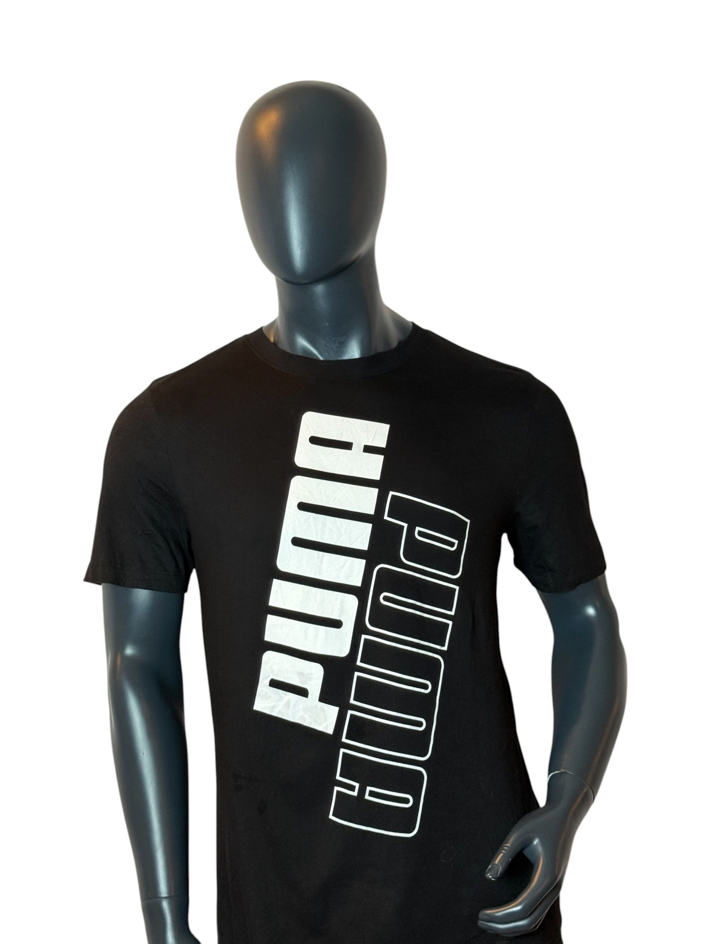 Puma Big Logo T Shirt Black Vertical Graphic Tee Size M