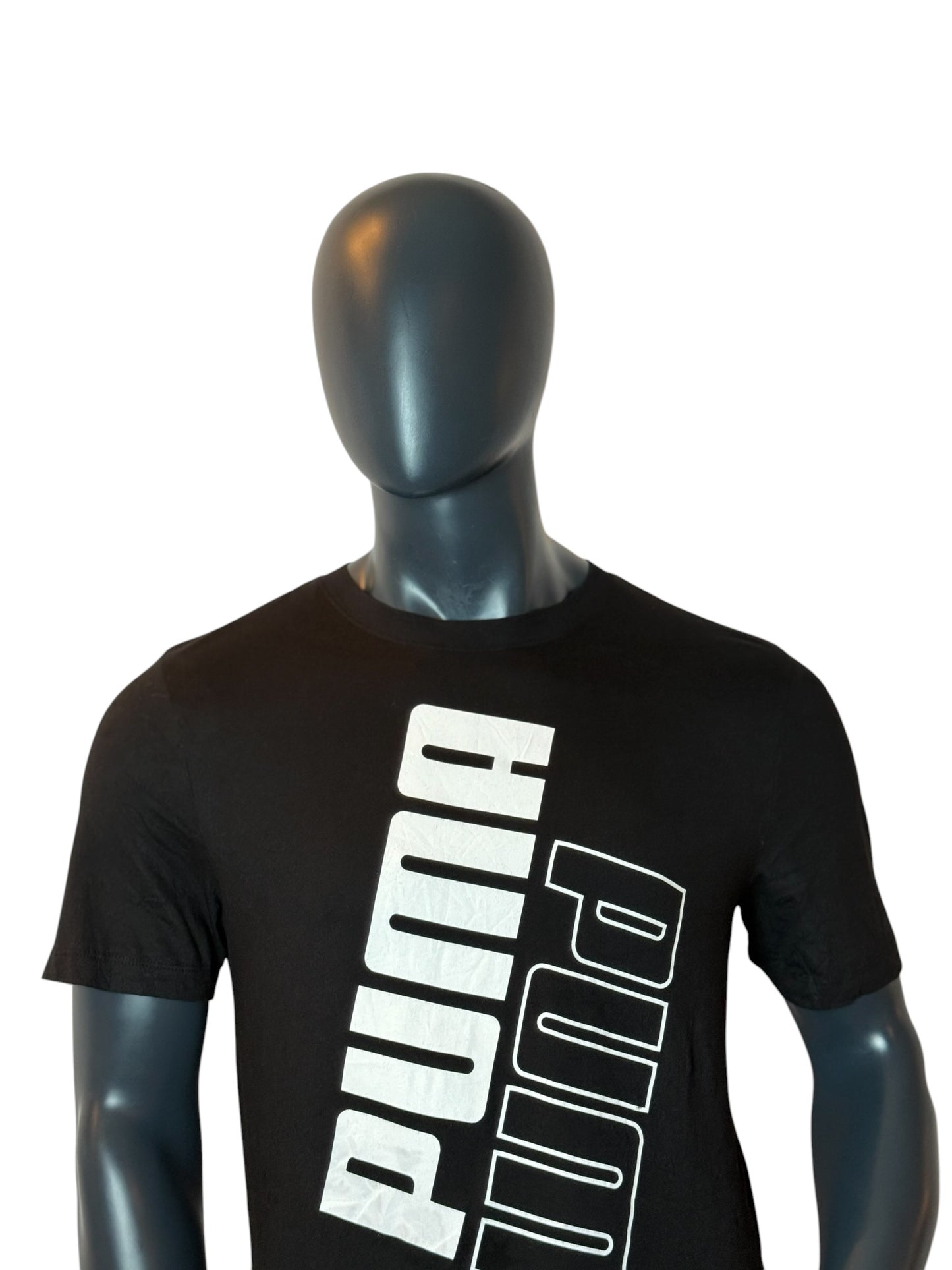 Puma Big Logo T Shirt Black Vertical Graphic Tee Size M