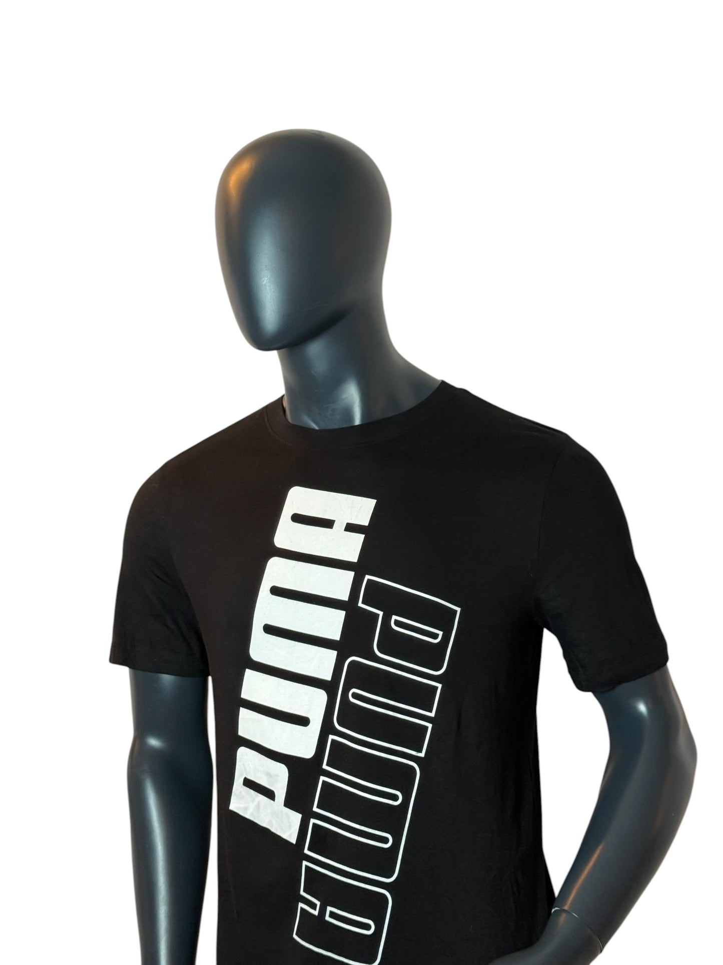 Puma Big Logo T Shirt Black Vertical Graphic Tee Size M