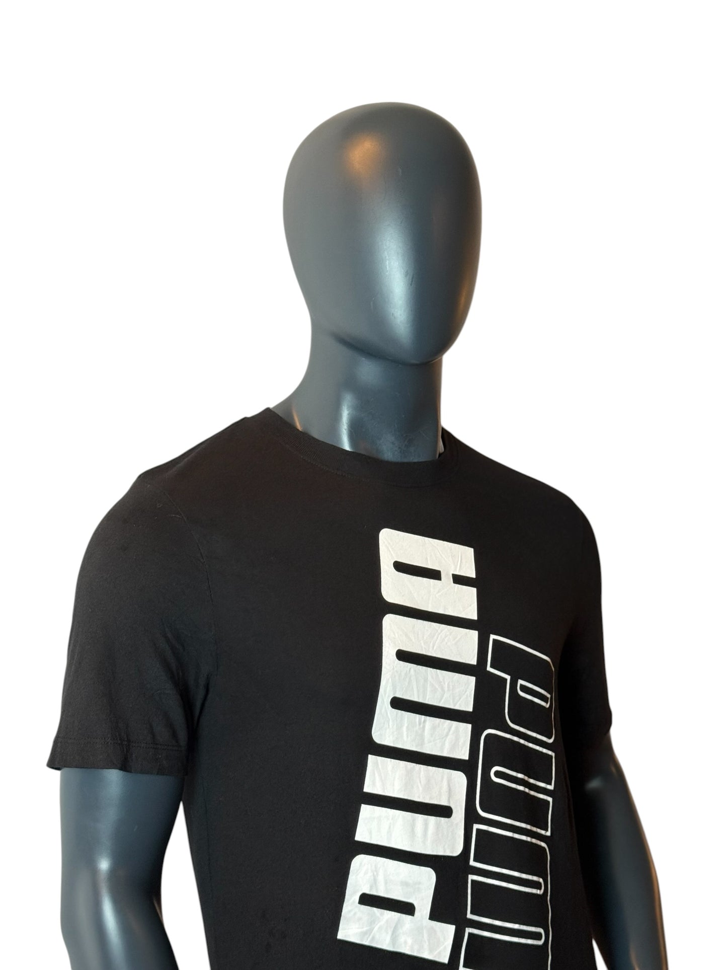 Puma Big Logo T Shirt Black Vertical Graphic Tee Size M